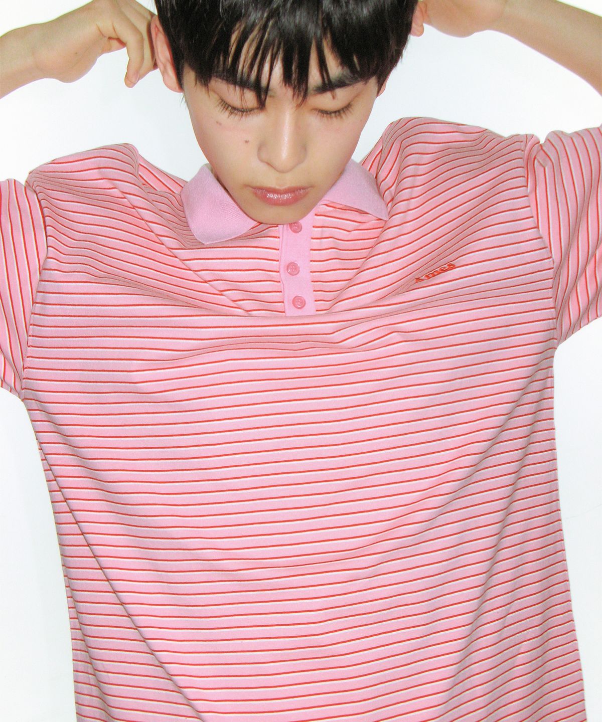 아메스 월드와이드(AMES-WORLDWIDE) BASIC STRIPE COLLAR TEE PINK