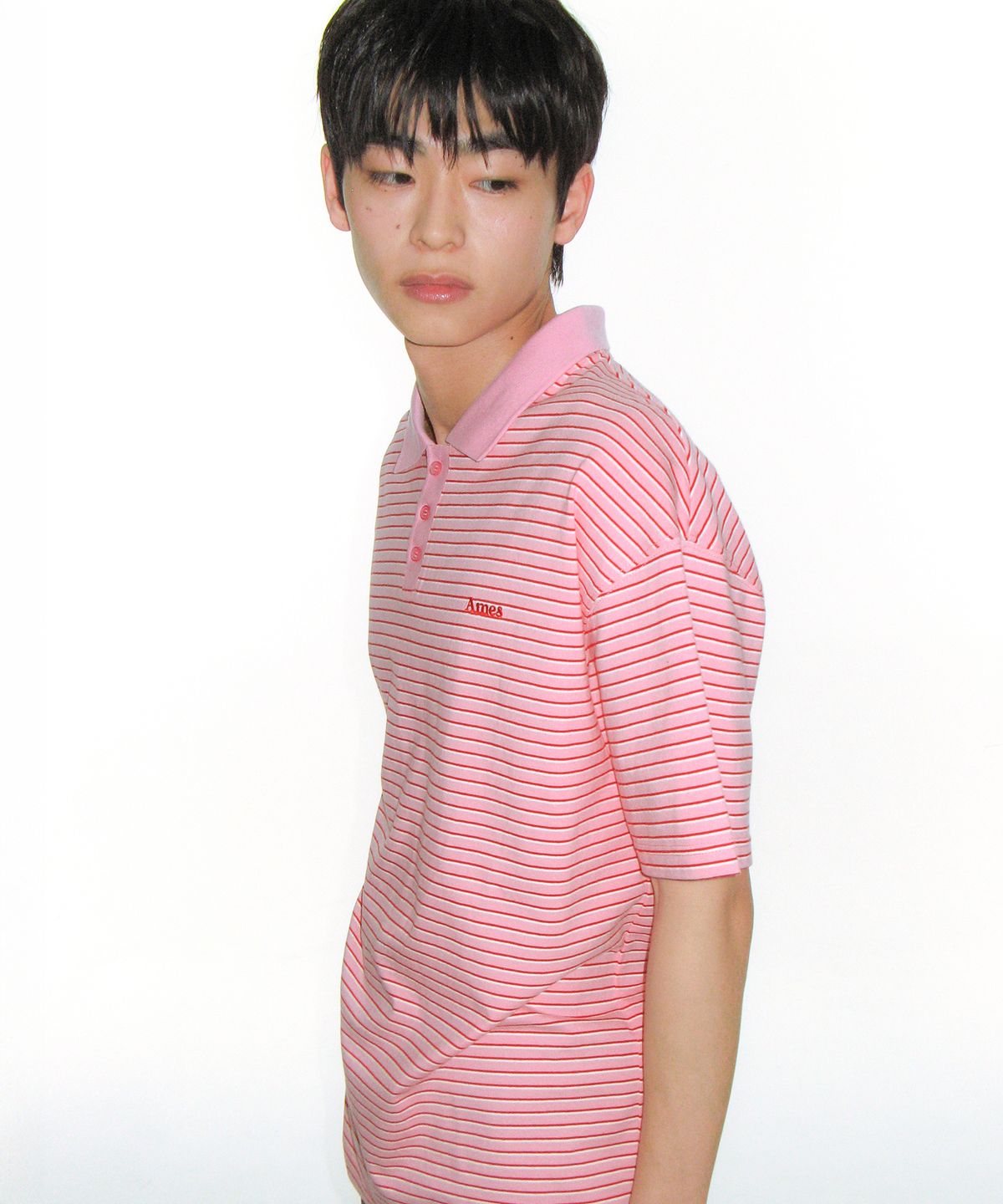아메스 월드와이드(AMES-WORLDWIDE) BASIC STRIPE COLLAR TEE PINK