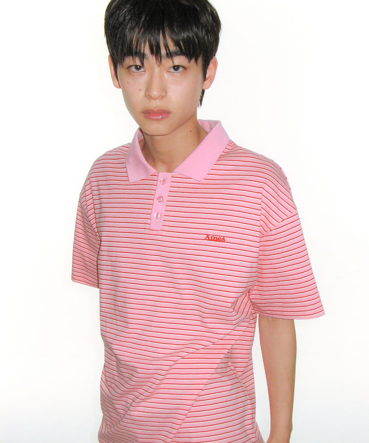 아메스 월드와이드(AMES-WORLDWIDE) BASIC STRIPE COLLAR TEE PINK