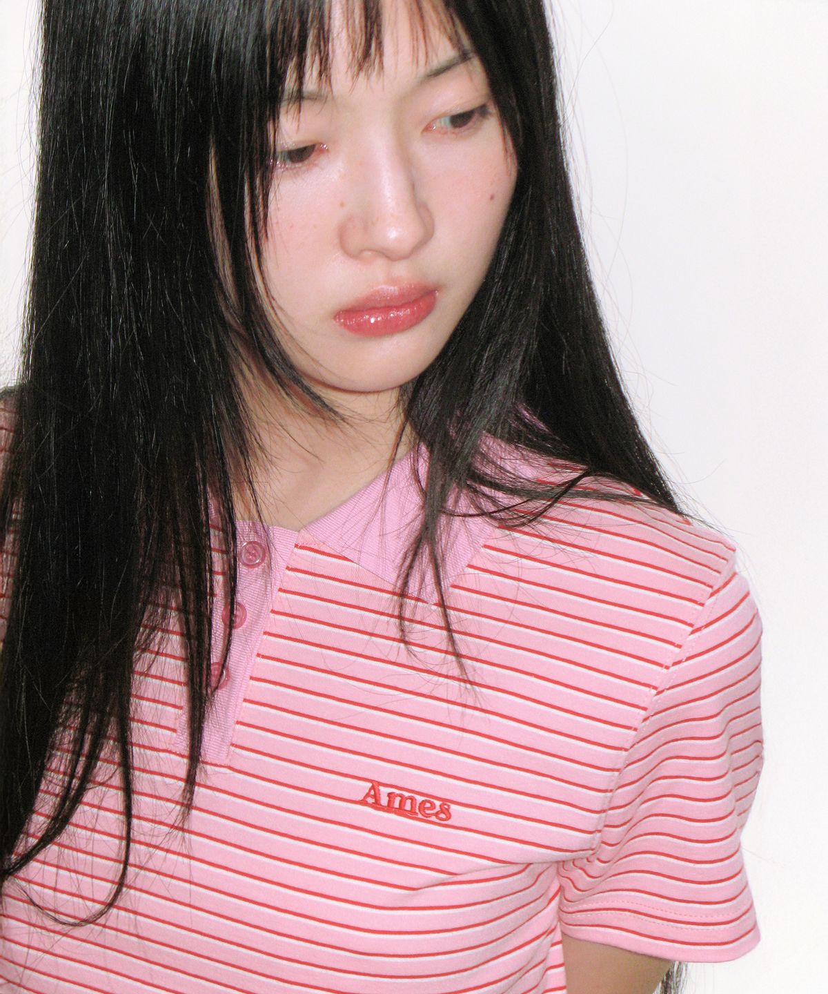 아메스 월드와이드(AMES-WORLDWIDE) BASIC STRIPE COLLAR TEE PINK
