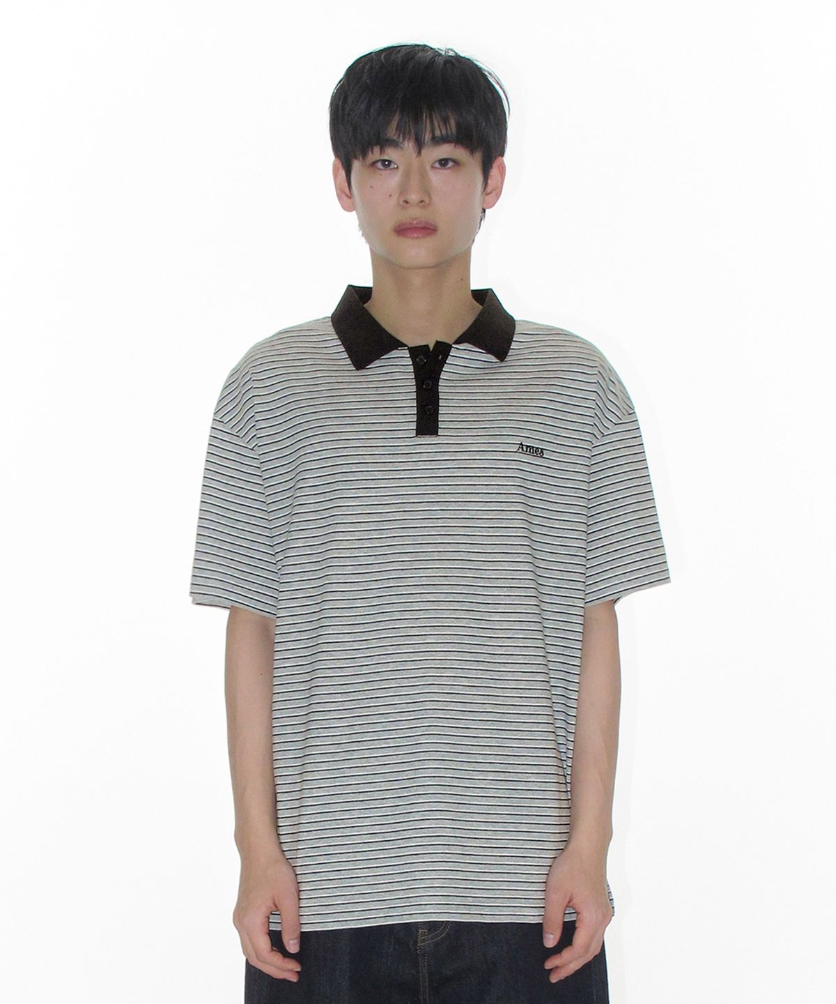 아메스 월드와이드(AMES-WORLDWIDE) BASIC STRIPE COLLAR TEE GREY