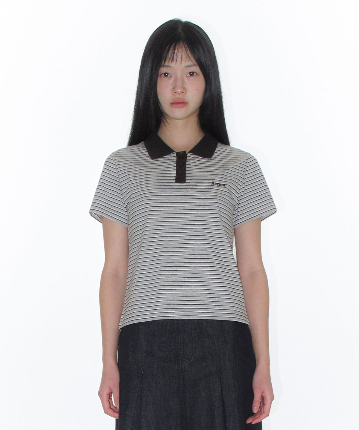 아메스 월드와이드(AMES-WORLDWIDE) BASIC STRIPE COLLAR TEE GREY