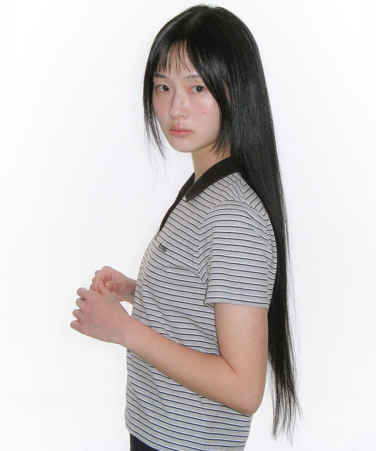 아메스 월드와이드(AMES-WORLDWIDE) BASIC STRIPE COLLAR TEE GREY