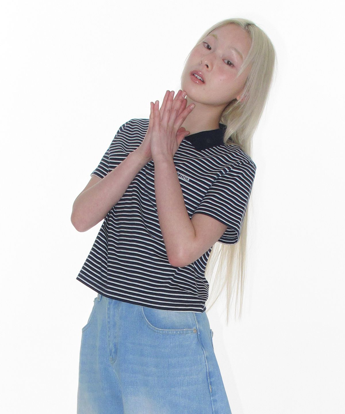 아메스 월드와이드(AMES-WORLDWIDE) BASIC STRIPE COLLAR TEE NAVY
