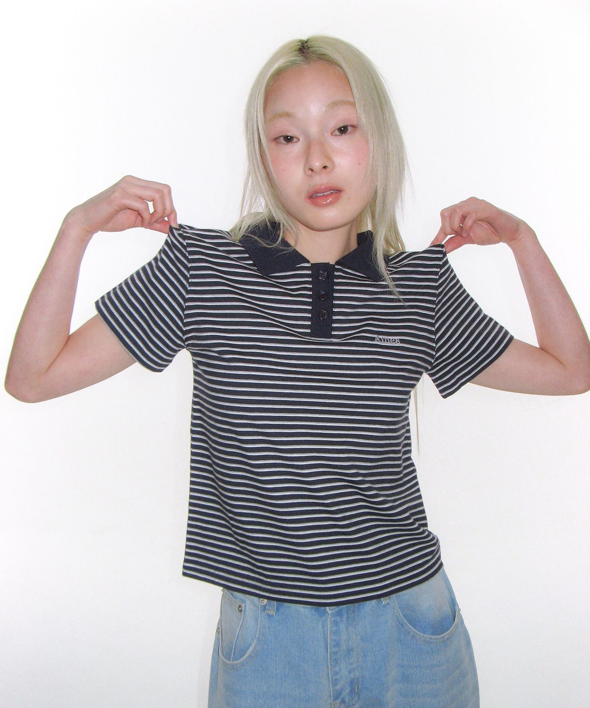 아메스 월드와이드(AMES-WORLDWIDE) BASIC STRIPE COLLAR TEE NAVY