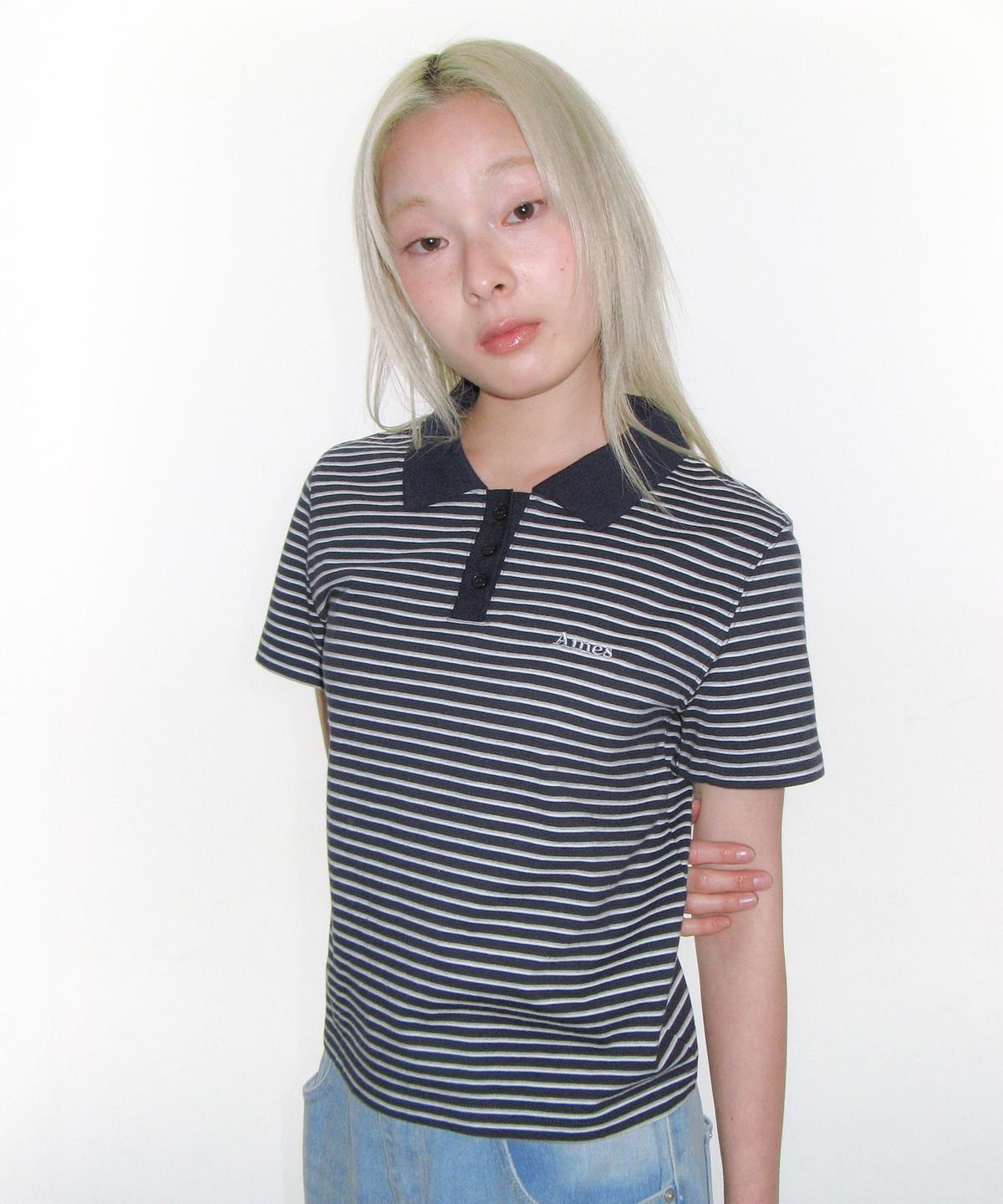 아메스 월드와이드(AMES-WORLDWIDE) BASIC STRIPE COLLAR TEE NAVY
