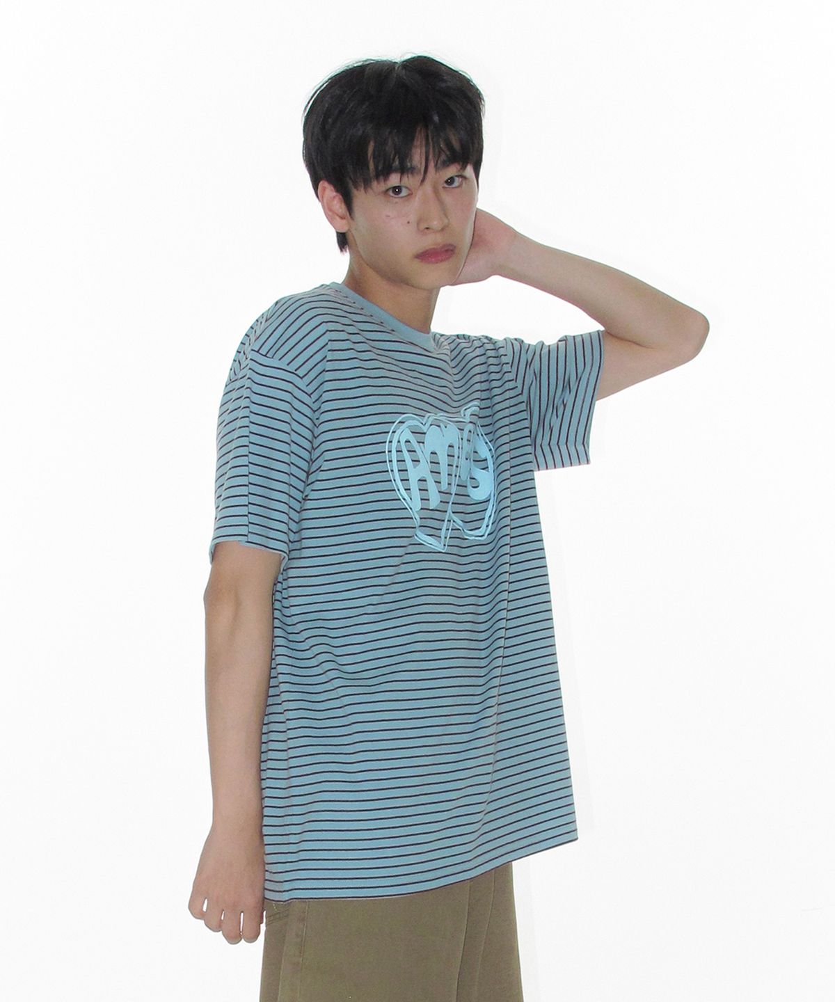 아메스 월드와이드(AMES-WORLDWIDE) HEART SPRAY STRIPE TEE BLUE