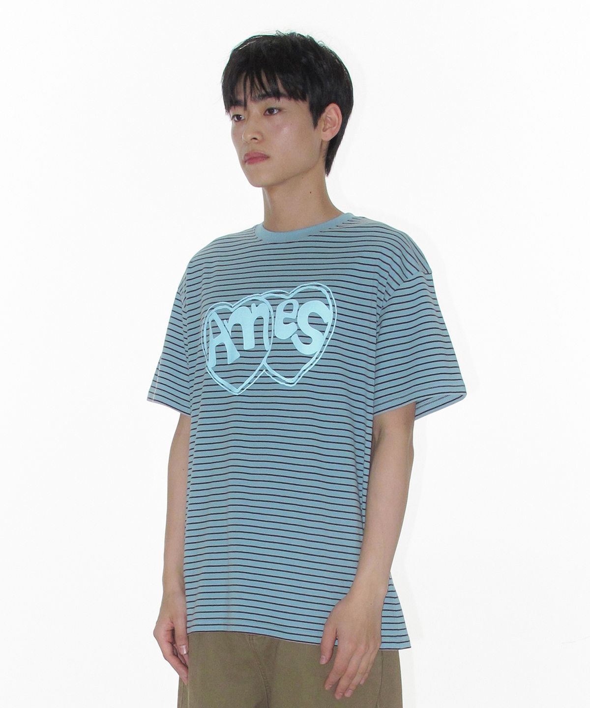 아메스 월드와이드(AMES-WORLDWIDE) HEART SPRAY STRIPE TEE BLUE