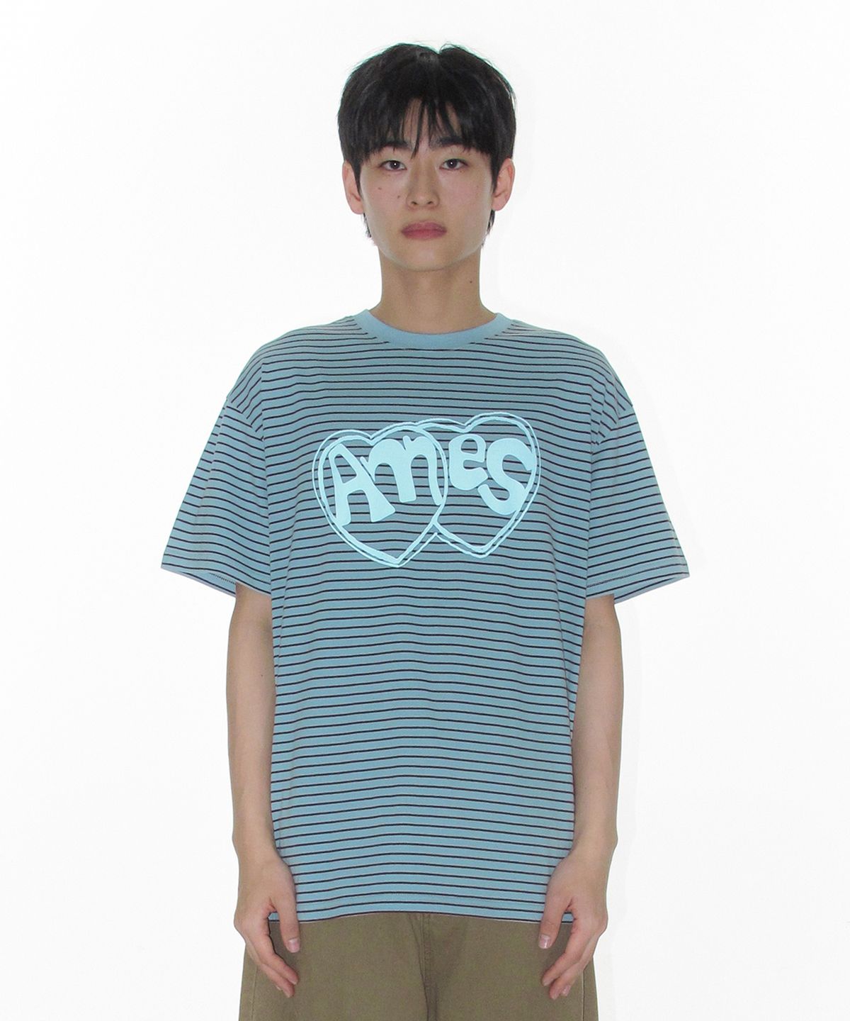 아메스 월드와이드(AMES-WORLDWIDE) HEART SPRAY STRIPE TEE BLUE