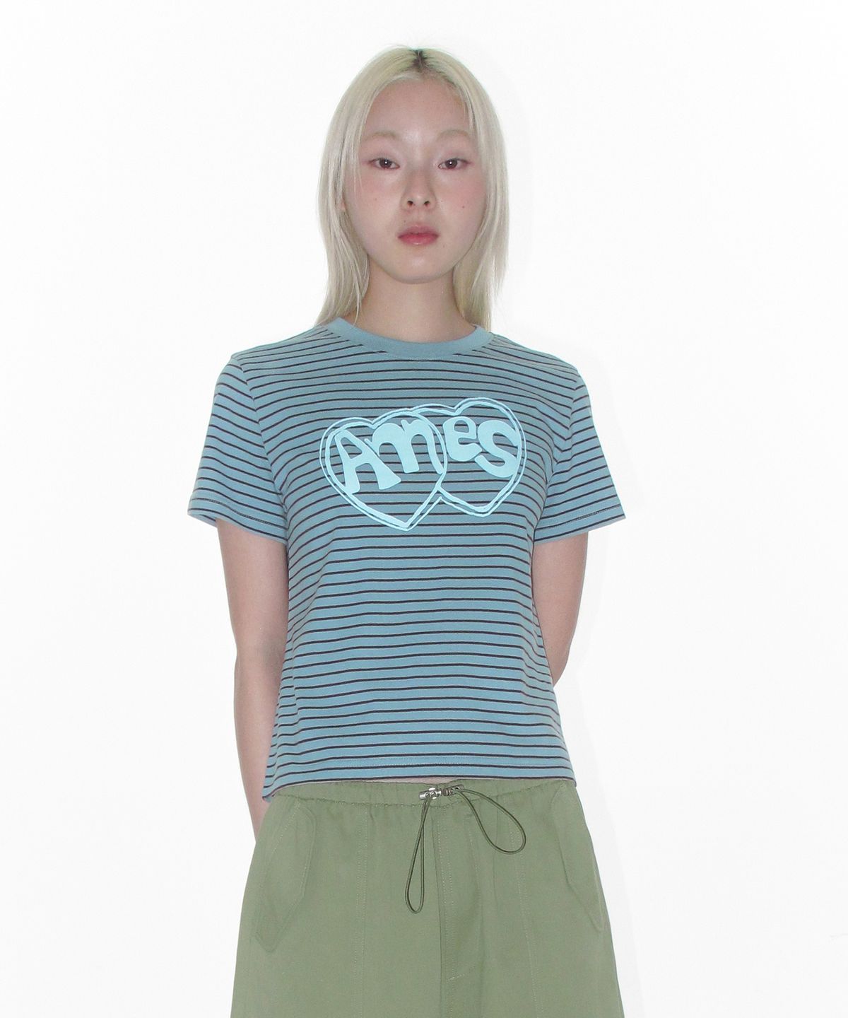 아메스 월드와이드(AMES-WORLDWIDE) HEART SPRAY STRIPE TEE BLUE