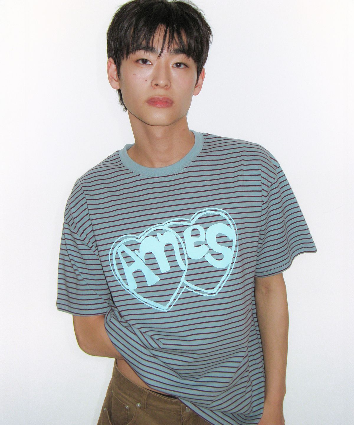 아메스 월드와이드(AMES-WORLDWIDE) HEART SPRAY STRIPE TEE BLUE