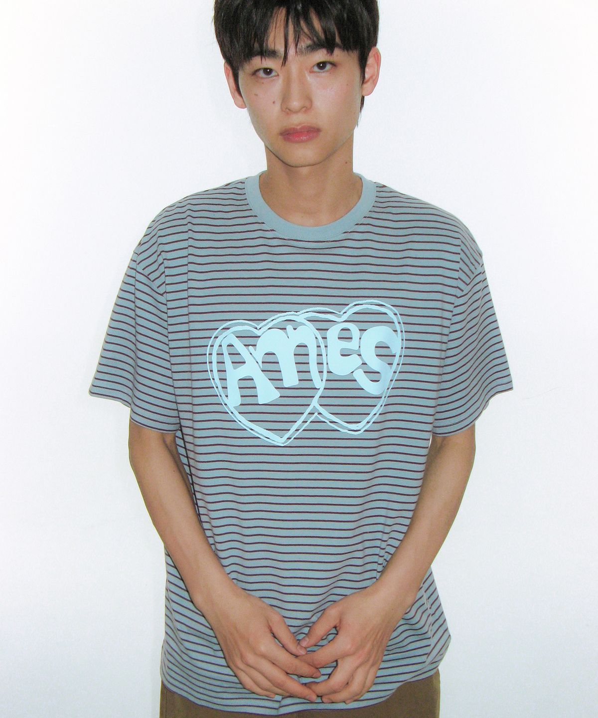 아메스 월드와이드(AMES-WORLDWIDE) HEART SPRAY STRIPE TEE BLUE