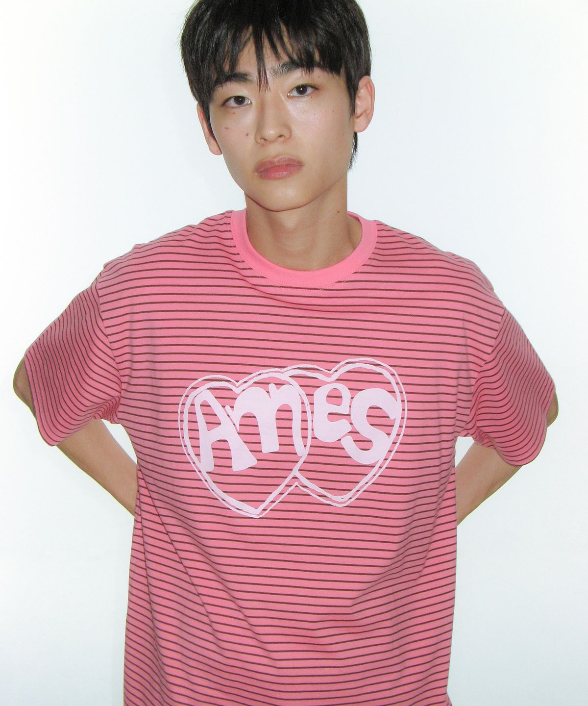아메스 월드와이드(AMES-WORLDWIDE) HEART SPRAY STRIPE TEE PINK