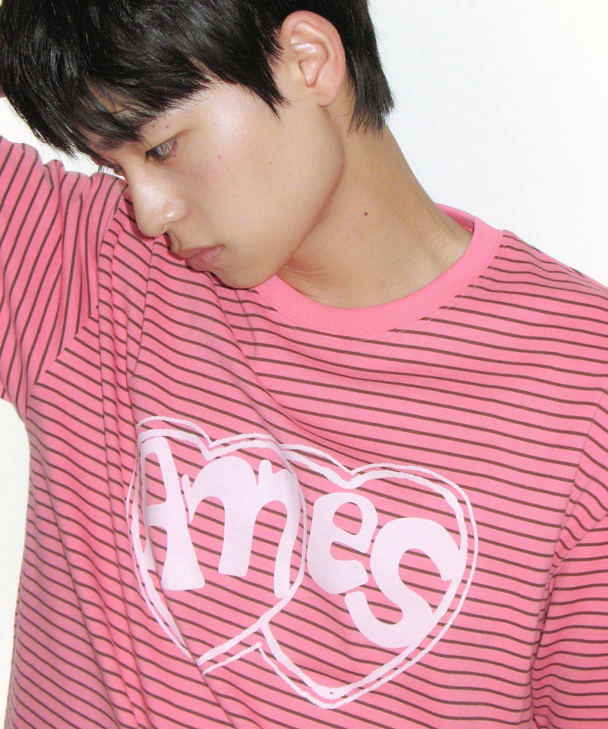 아메스 월드와이드(AMES-WORLDWIDE) HEART SPRAY STRIPE TEE PINK