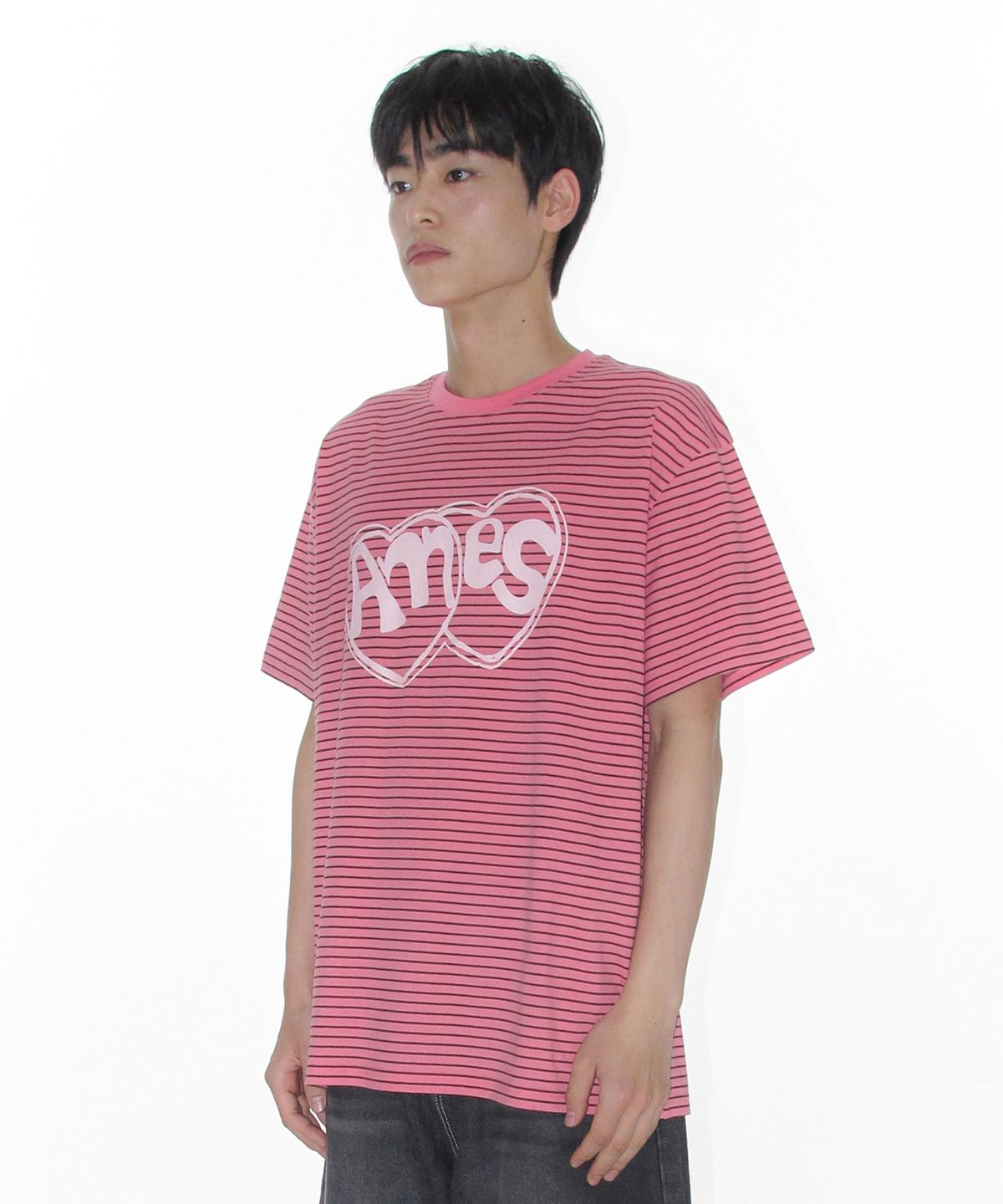 아메스 월드와이드(AMES-WORLDWIDE) HEART SPRAY STRIPE TEE PINK