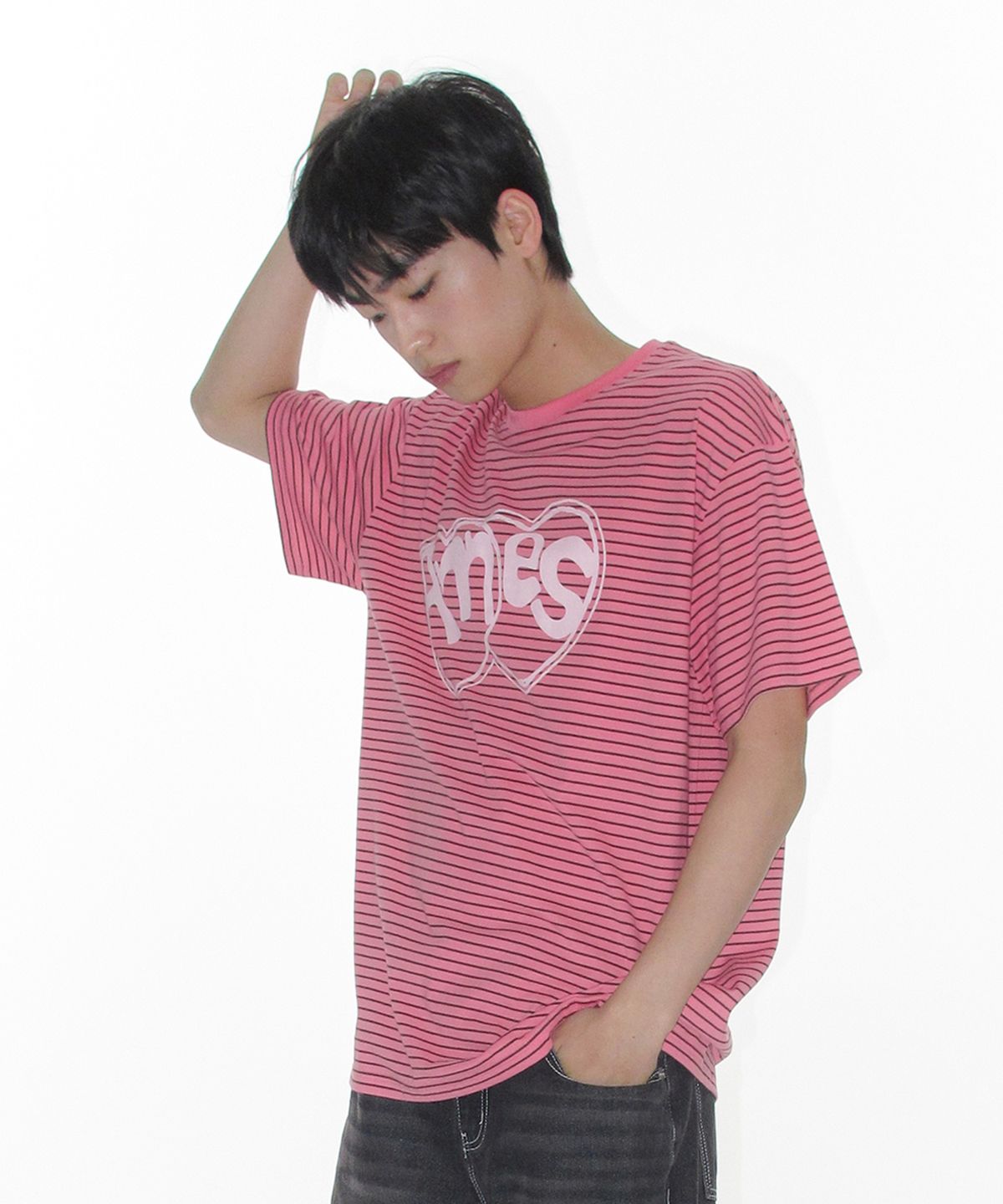 아메스 월드와이드(AMES-WORLDWIDE) HEART SPRAY STRIPE TEE PINK