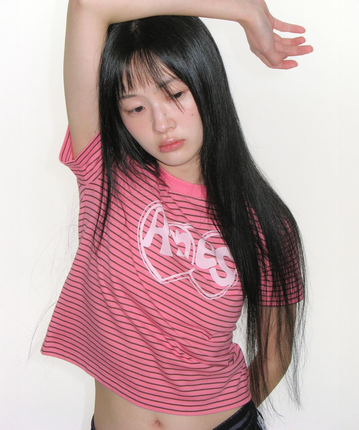 아메스 월드와이드(AMES-WORLDWIDE) HEART SPRAY STRIPE TEE PINK