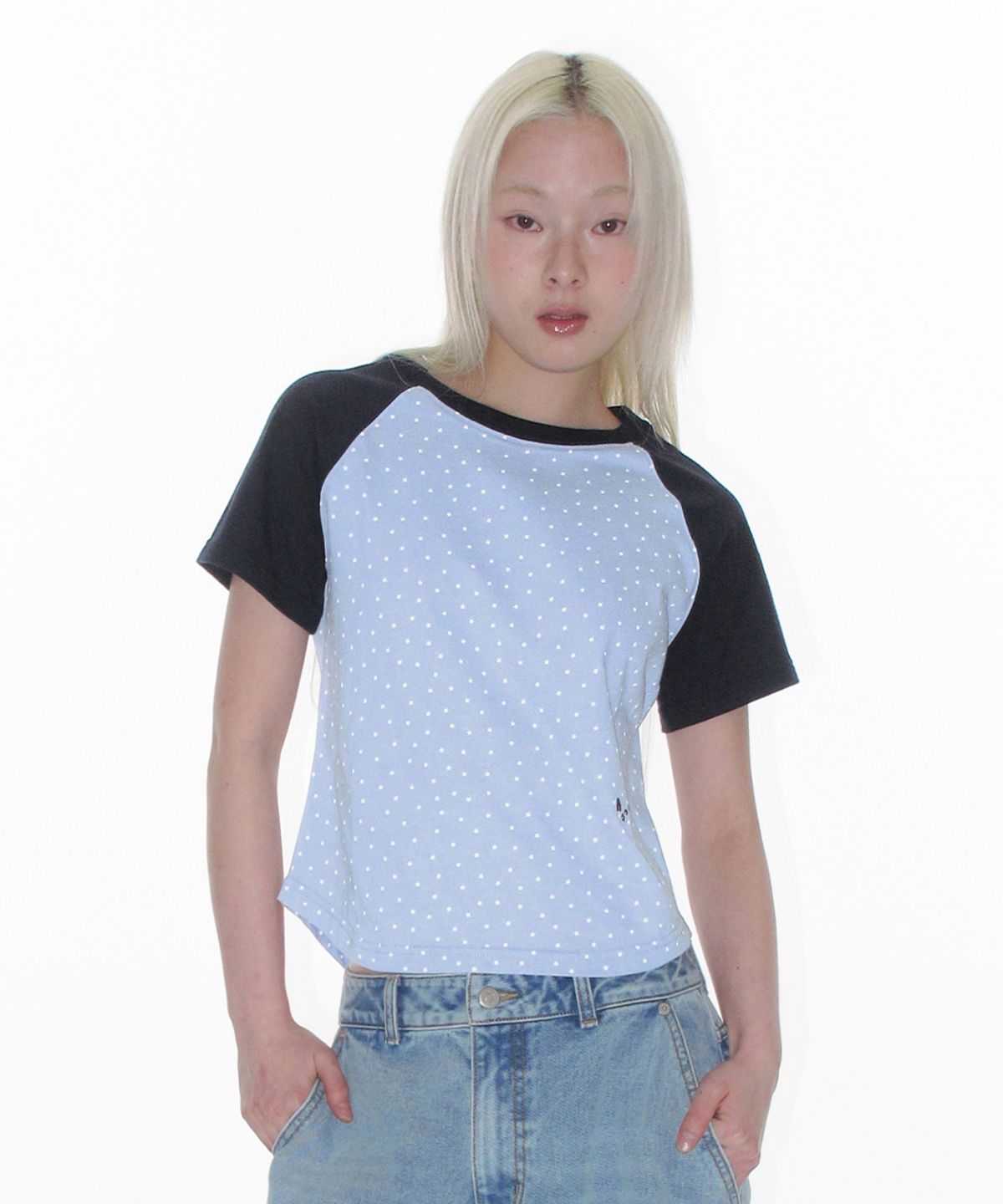 아메스 월드와이드(AMES-WORLDWIDE) TWINKLE RAGLAN CROP TEE BLUE