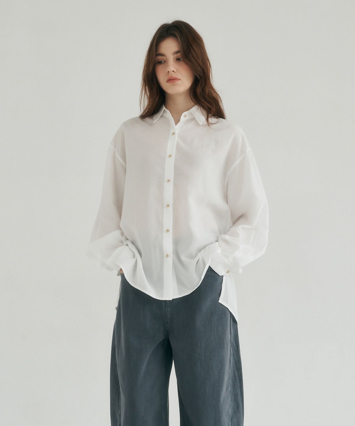 로시로우(LOSSYROW) Flow Sheer Shirt white