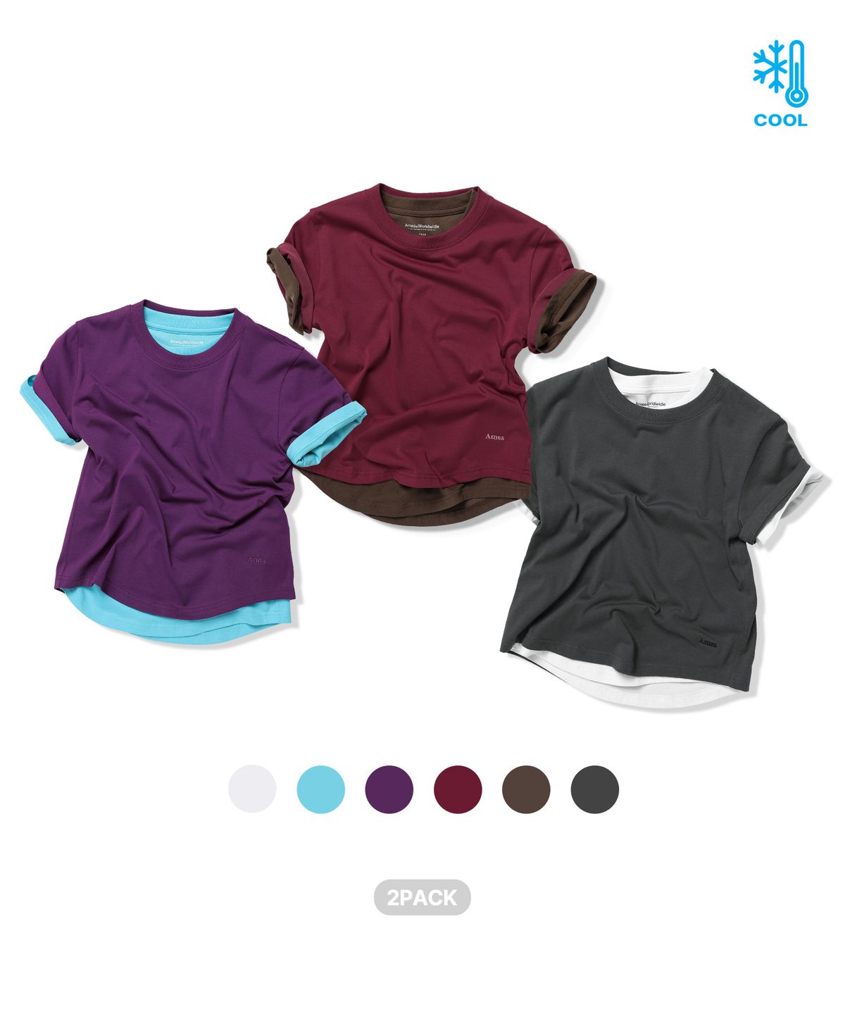 아메스 월드와이드(AMES-WORLDWIDE) [2 PACK] AMES COOL ROUND HEM CROP TEE