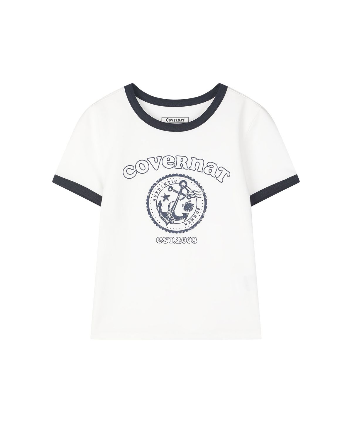 커버낫 키즈(COVERNAT KIDS) 아치 쿠퍼로고 앵커 링거티셔츠 화이트 CK2602ST69WH
