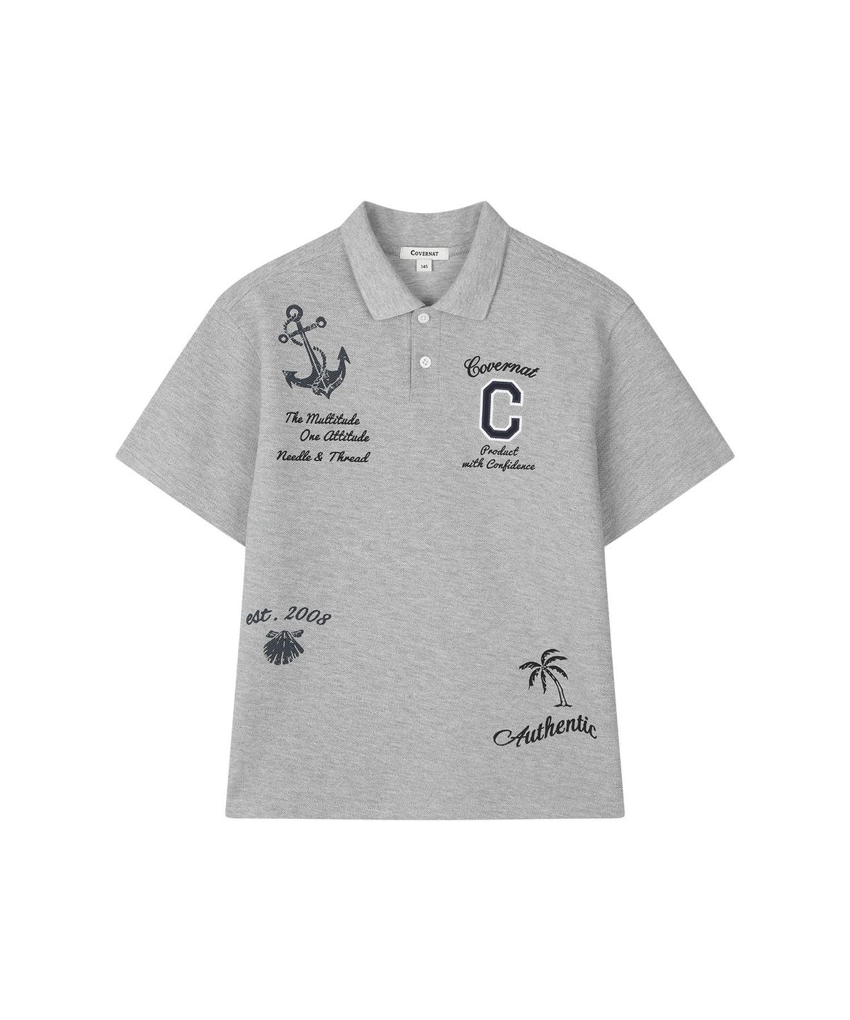 커버낫 키즈(COVERNAT KIDS) C로고 세일링 그래픽 카라티셔츠 멜란지 그레이 CK2602ST29MG