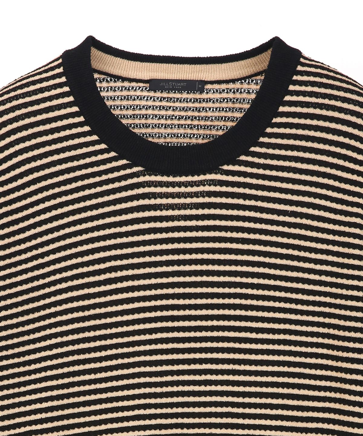 질스튜어트뉴욕 맨(JILLSTUART NEWYORK MEN) 린넨 블렌드 스트라이프 크루넥 니트 - 블랙 (JNSW6B409BK)