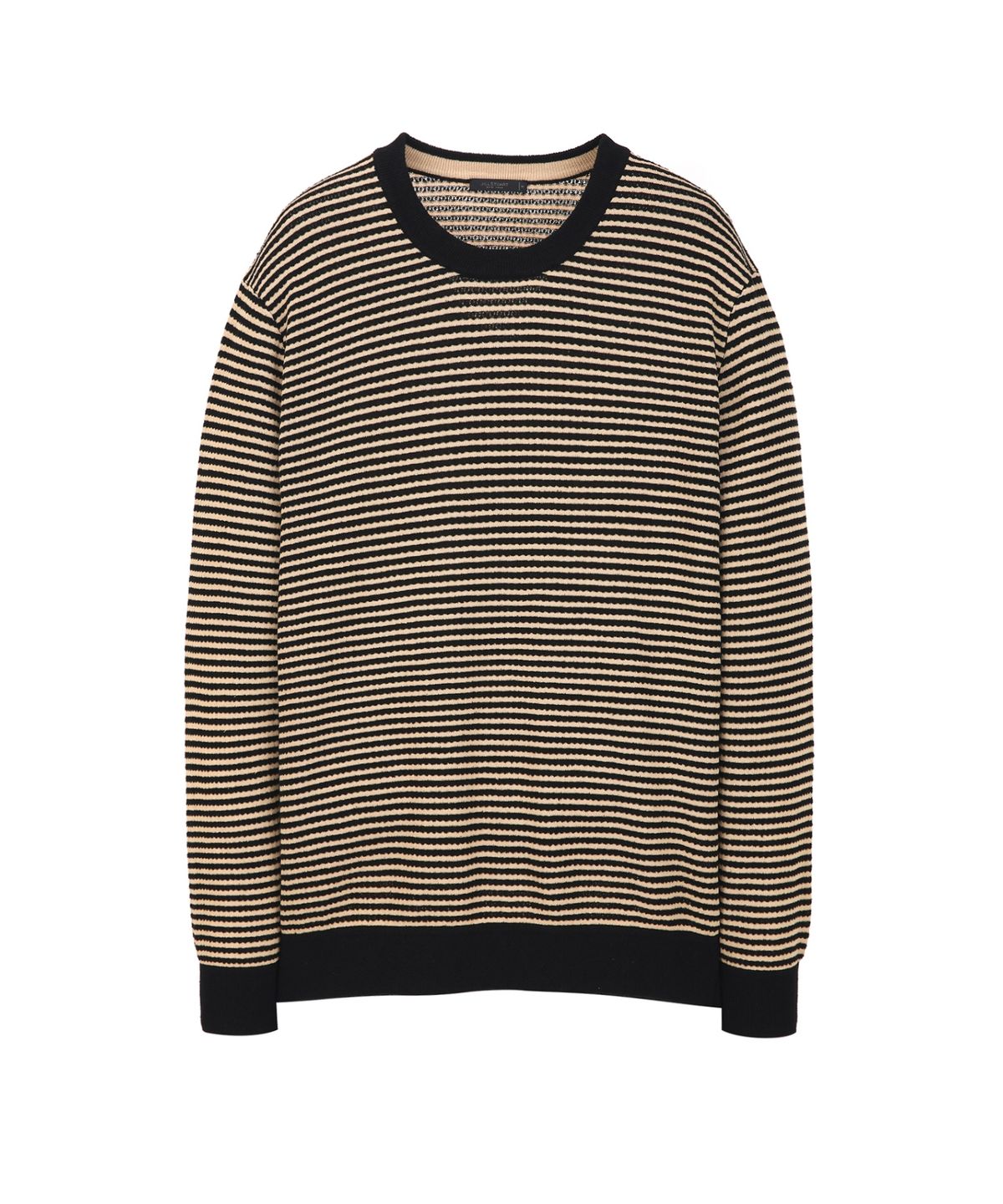 질스튜어트뉴욕 맨(JILLSTUART NEWYORK MEN) 린넨 블렌드 스트라이프 크루넥 니트 - 블랙 (JNSW6B409BK)
