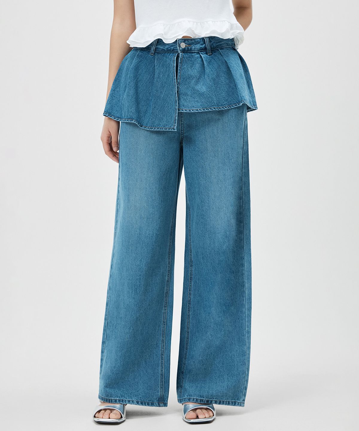 미쏘(MIXXO) 레이어드 스커트 데님 팬츠_MIWTJG413J