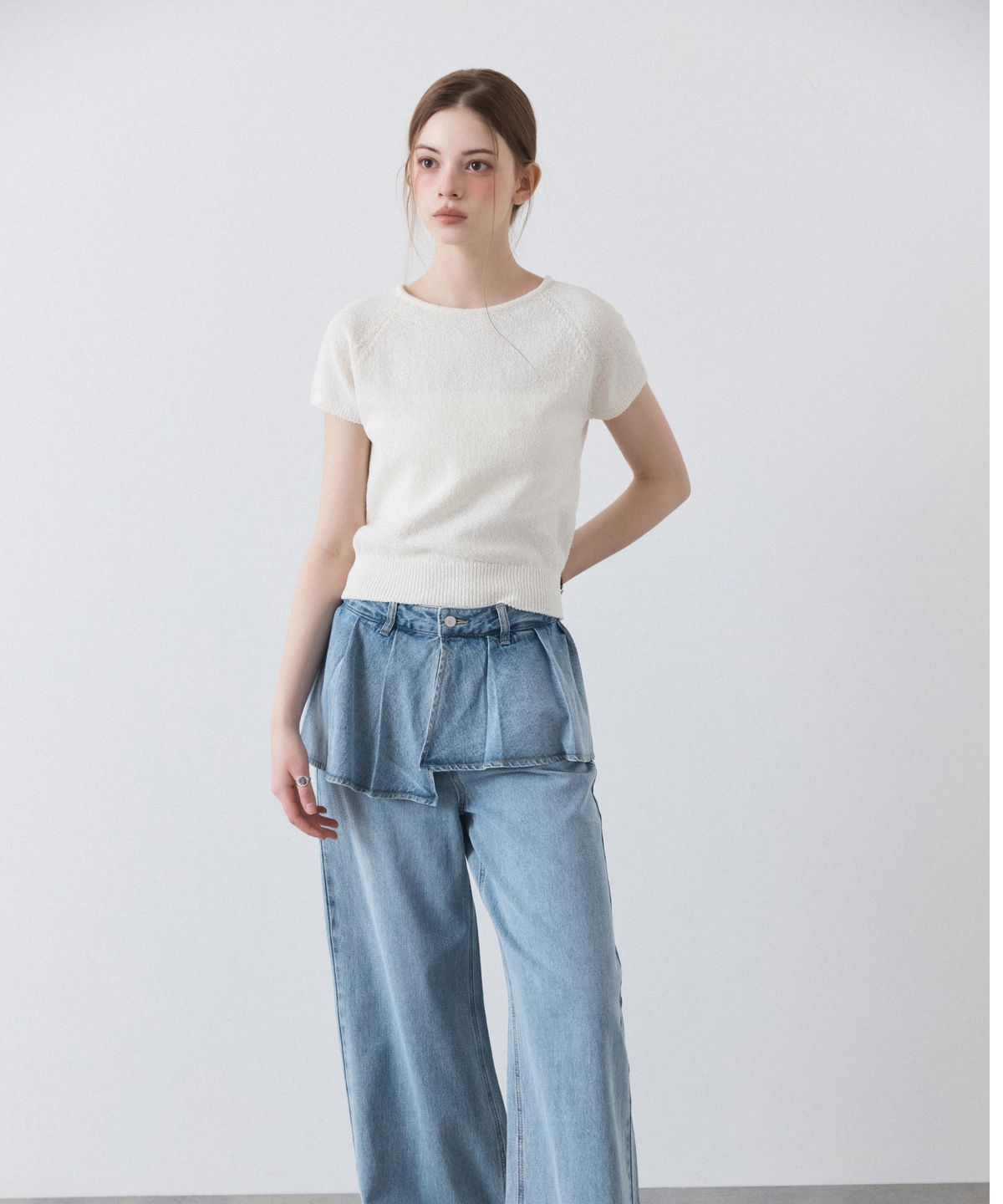 미쏘(MIXXO) 레이어드 스커트 데님 팬츠_MIWTJG413J