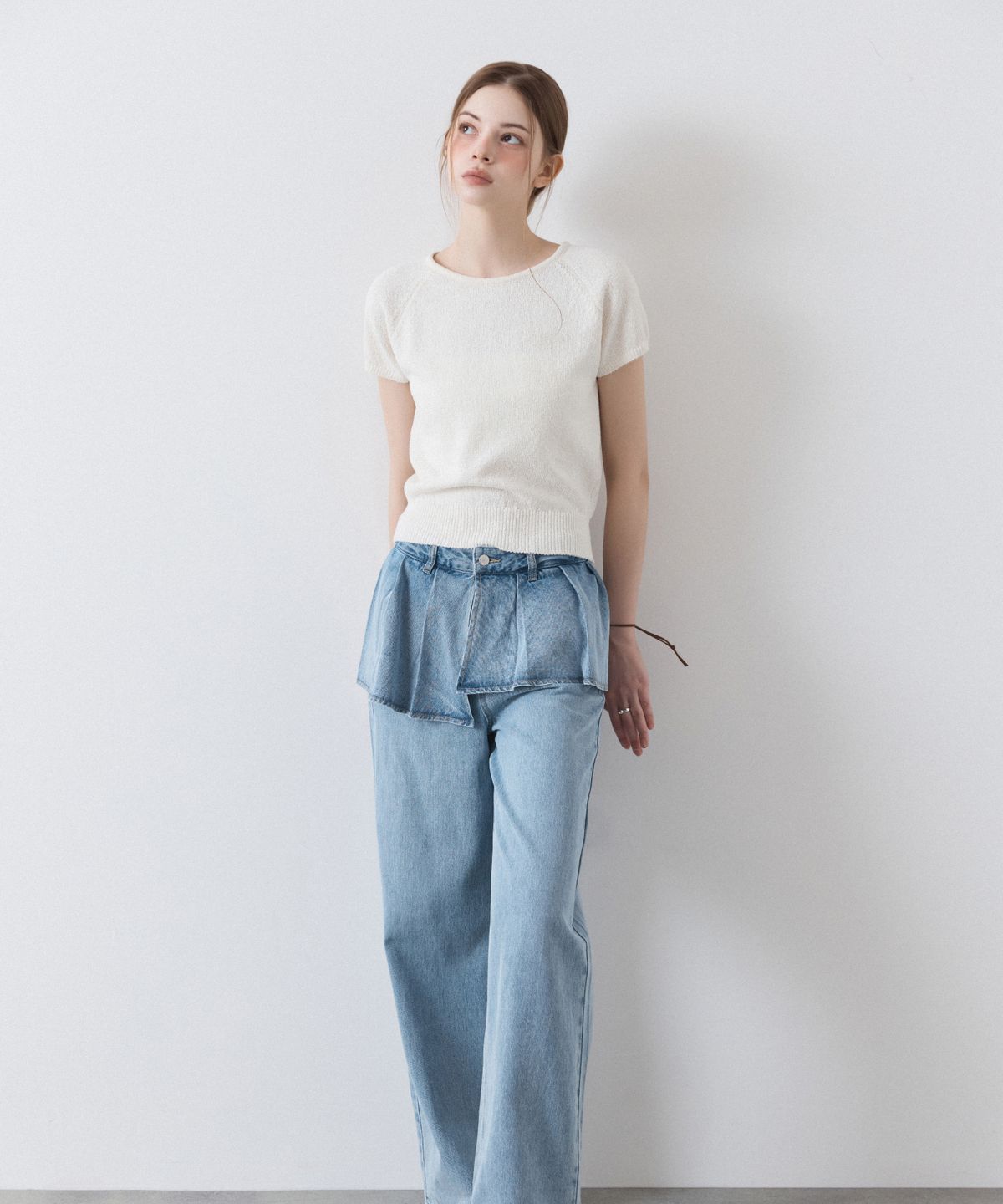 미쏘(MIXXO) 레이어드 스커트 데님 팬츠_MIWTJG413J