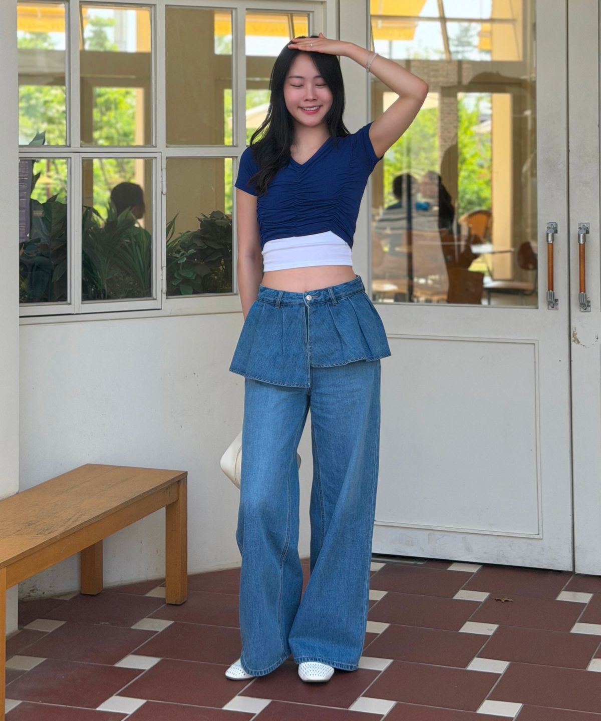 미쏘(MIXXO) 레이어드 스커트 데님 팬츠_MIWTJG413J