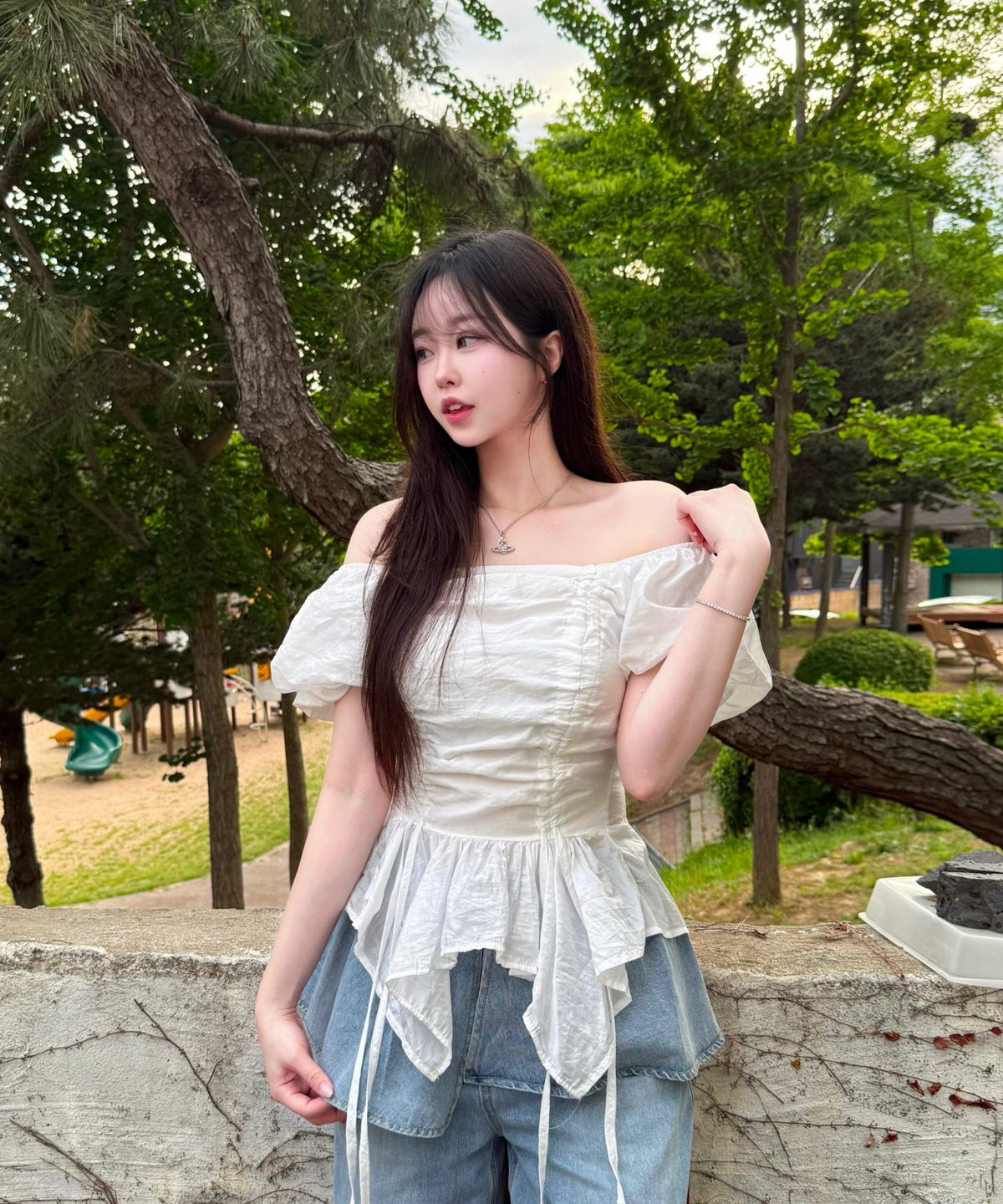 미쏘(MIXXO) 레이어드 스커트 데님 팬츠_MIWTJG413J