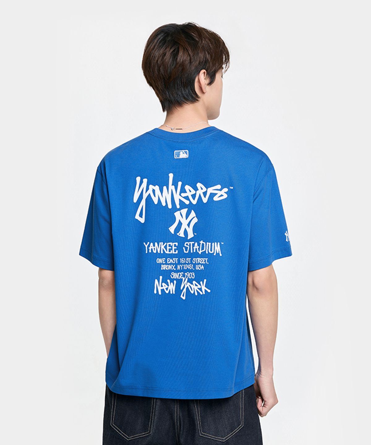 엠엘비(MLB) 베이직 스트릿 등판레터 오버핏 반팔 티셔츠 NY (Neon Blue)