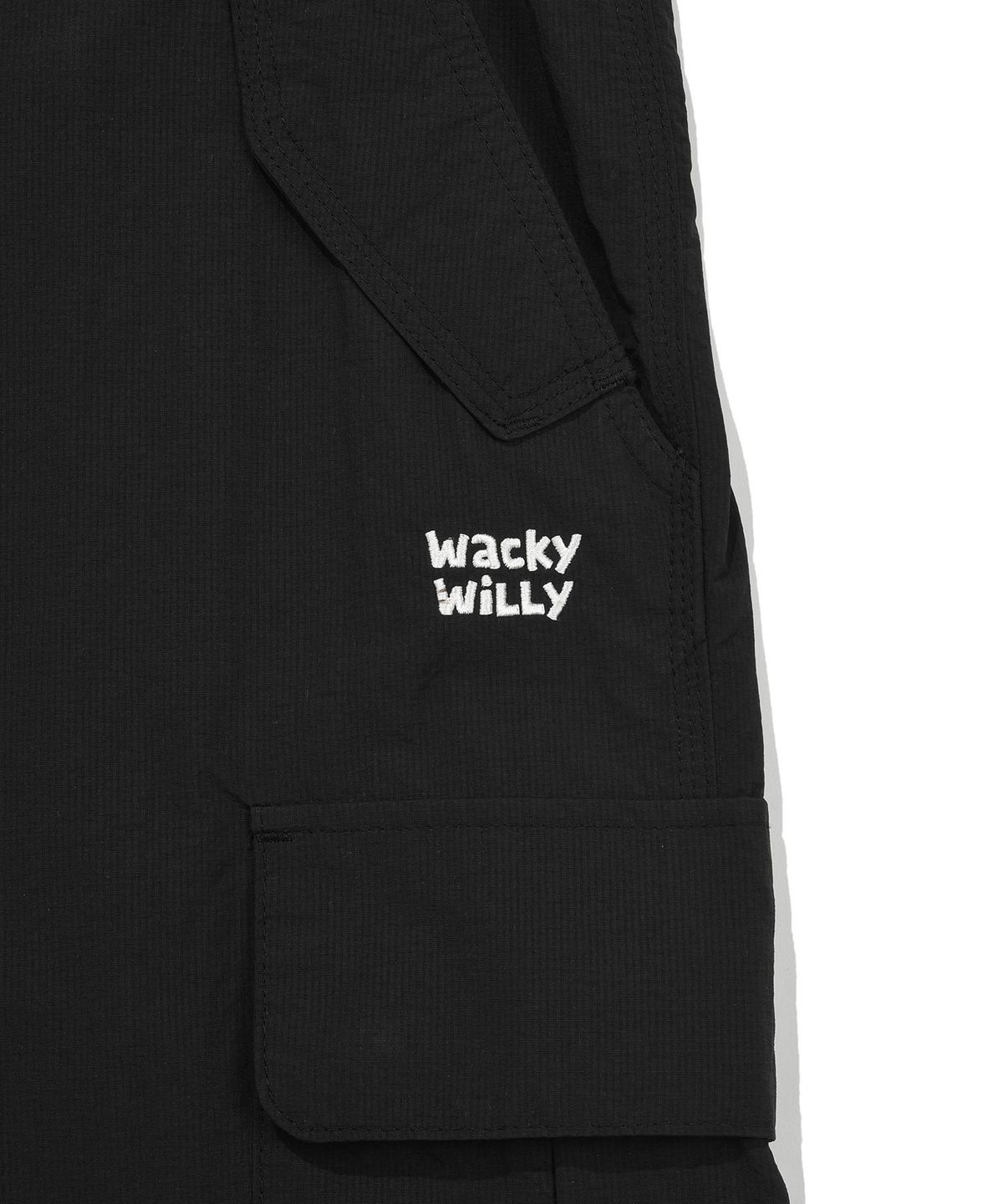 와키윌리(WACKY WILLY) 나일론 스트레이트 카고 팬츠 블랙