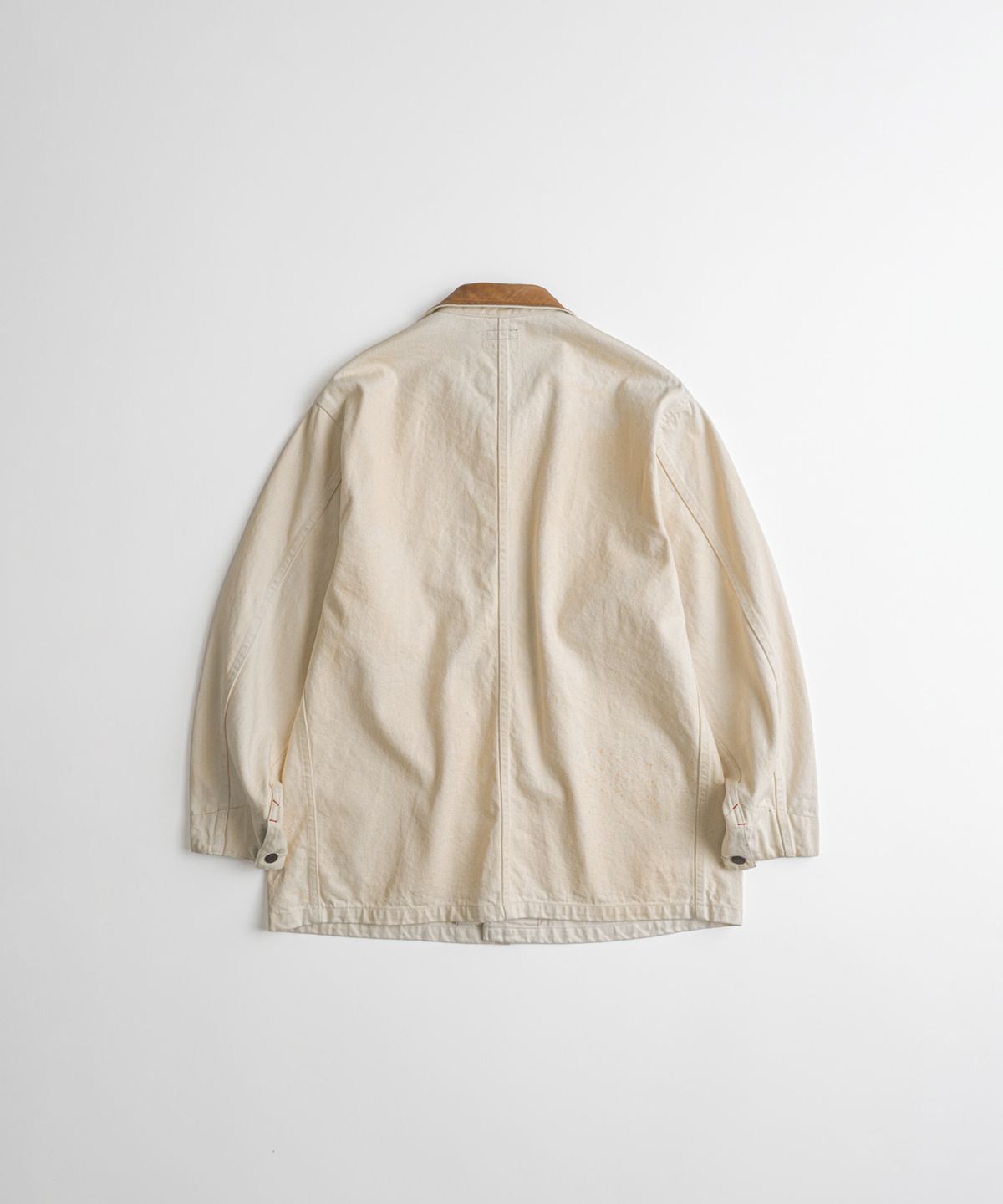 비헤비어(BEHEAVYER) WASHED LEATHER COLLAR COVERALL JACKET natural aged