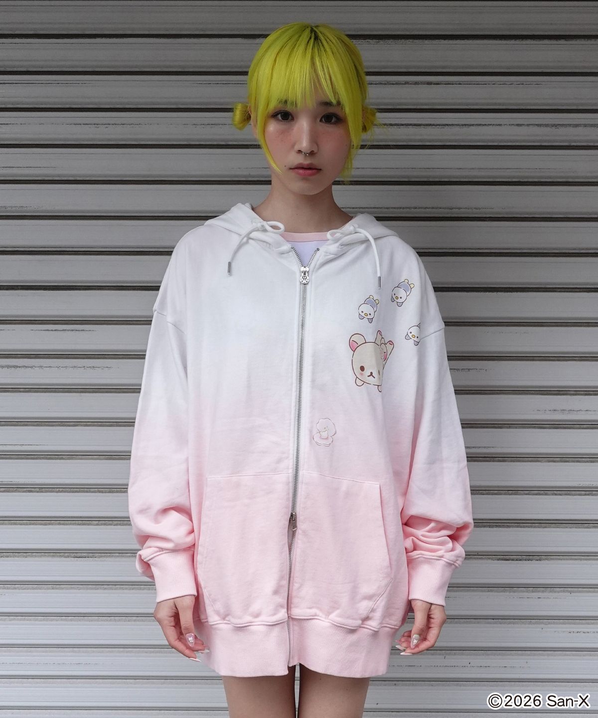 유희(YOUHEE) [KORILAKKUMA] DYEING HOOD ZIP-UP PINK
