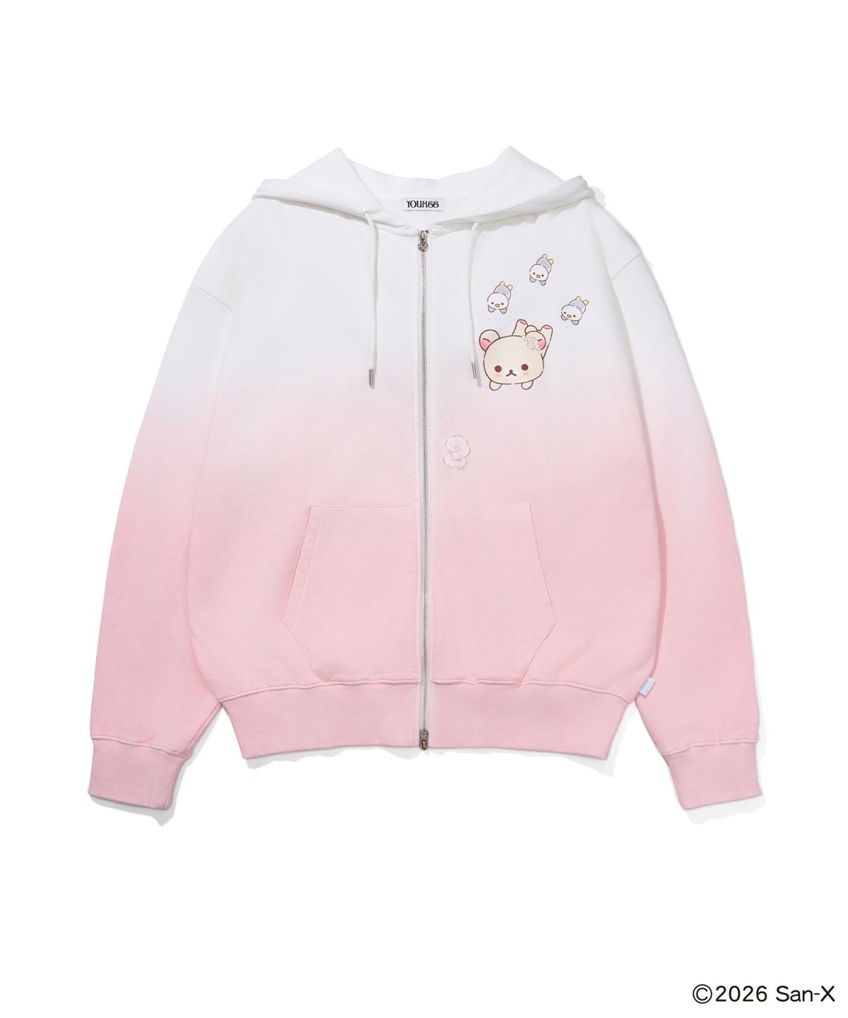 유희(YOUHEE) [KORILAKKUMA] DYEING HOOD ZIP-UP PINK