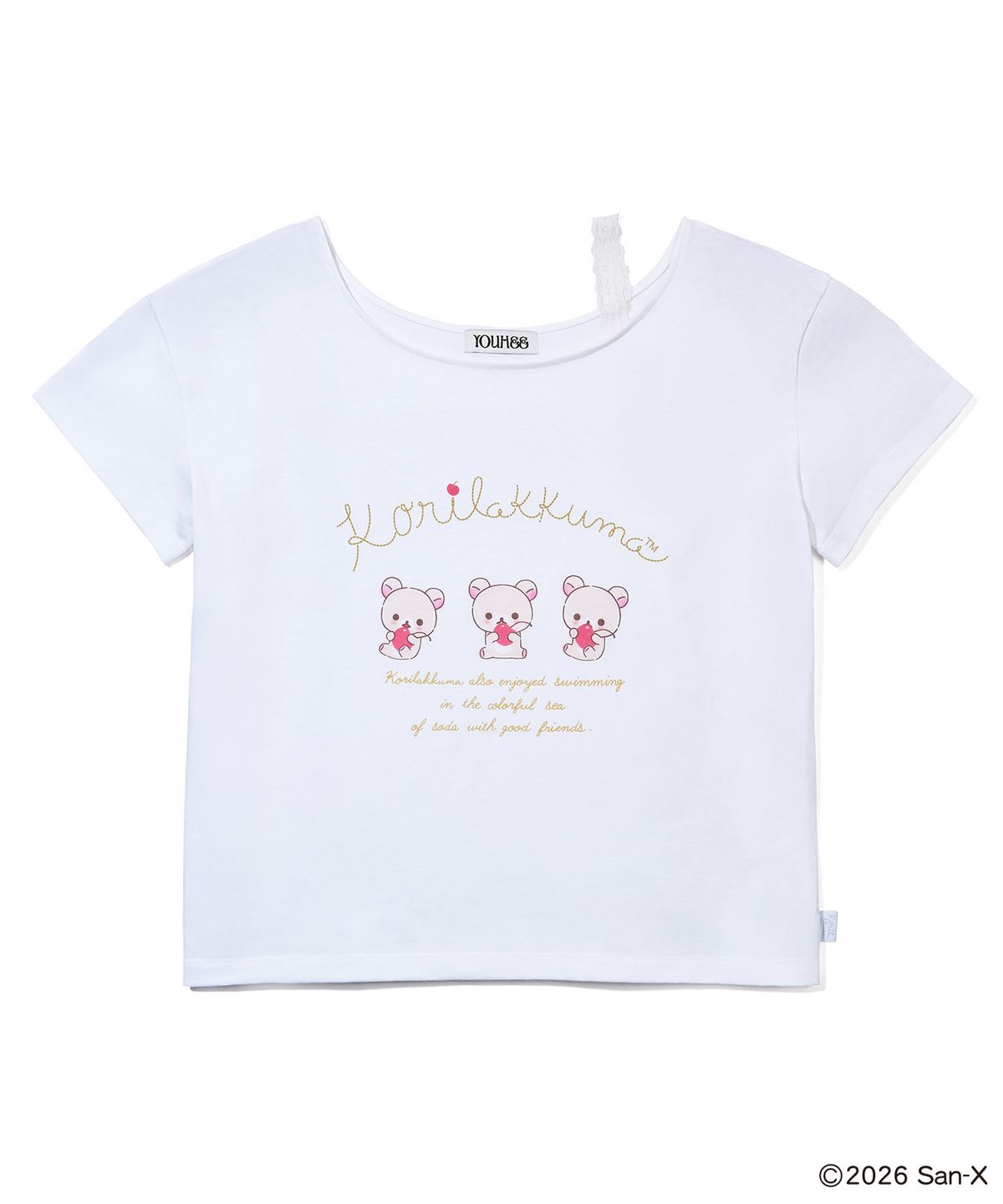 유희(YOUHEE) [KORILAKKUMA] LACE OFF-SHOULDER T-SHIRTS WHITE