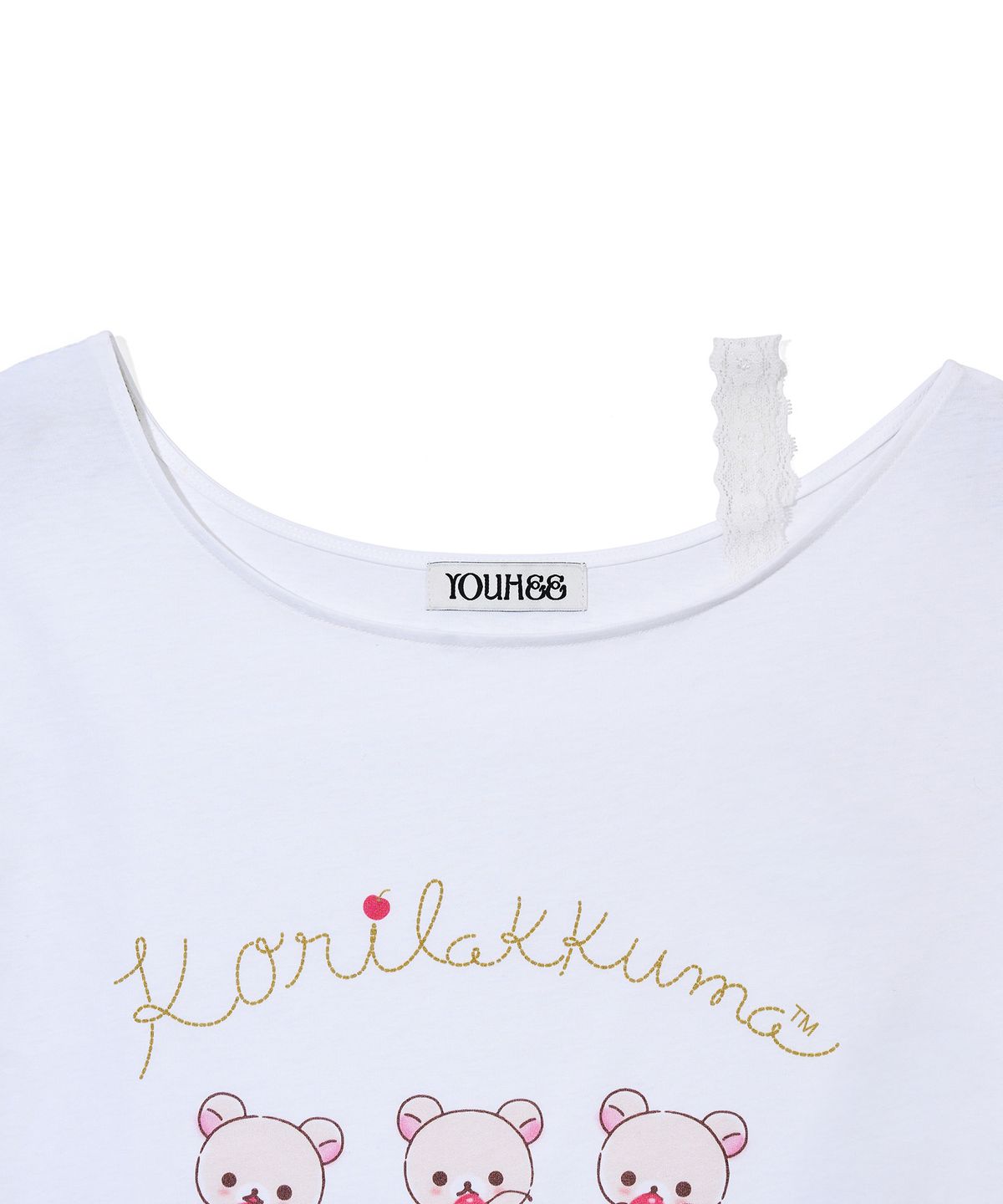 유희(YOUHEE) [KORILAKKUMA] LACE OFF-SHOULDER T-SHIRTS WHITE