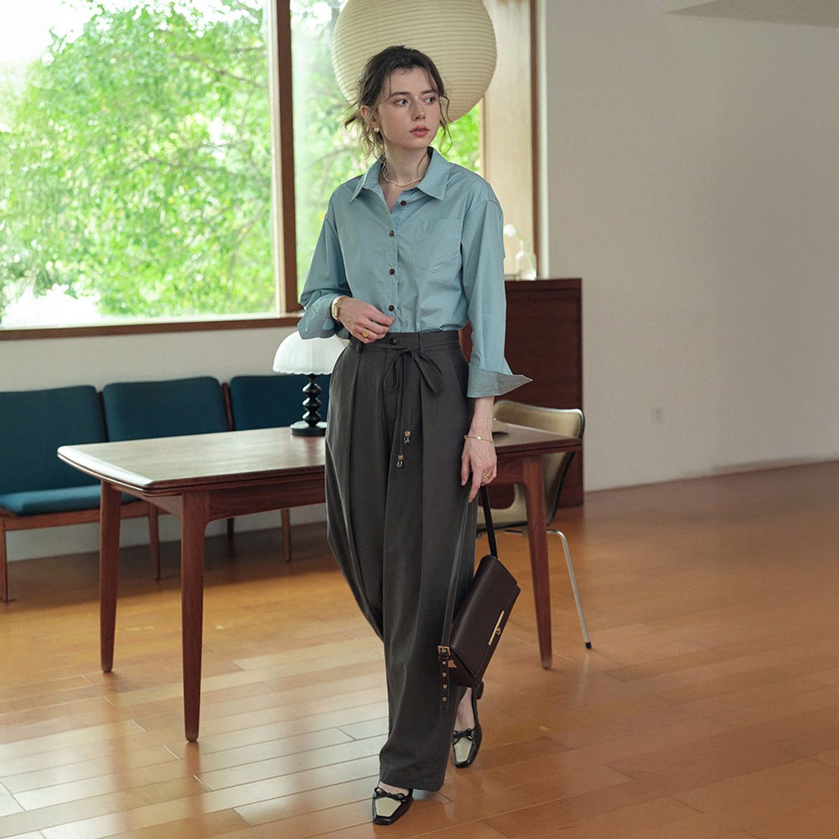 심플레트로(SIMPLE RETRO) SR_Loose drape wide pants_2color