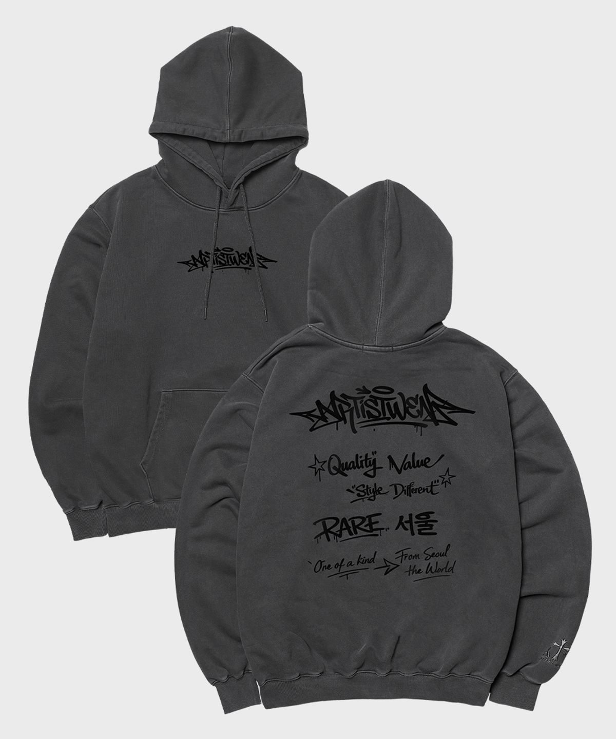 아티스트웨어(ARTISTWEAR) [ATW] 레어서울 피그먼트 후드티 - 2COLOR