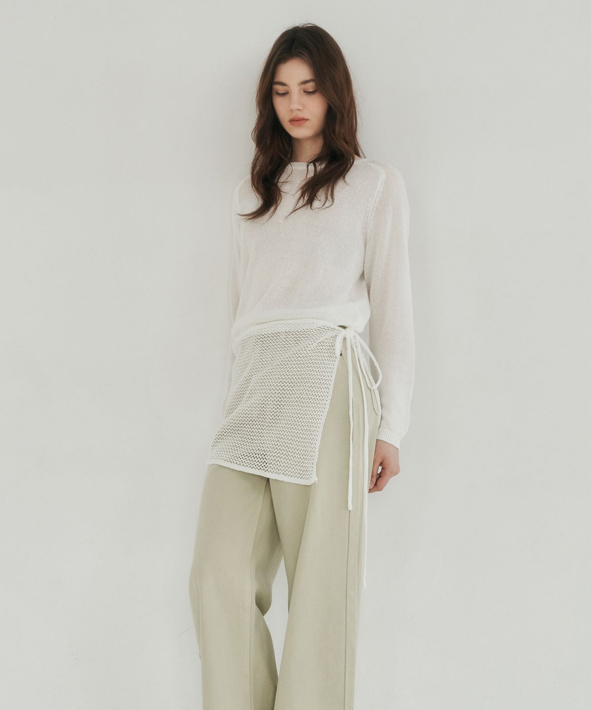 로시로우(LOSSYROW) Mellow wrap knit set white
