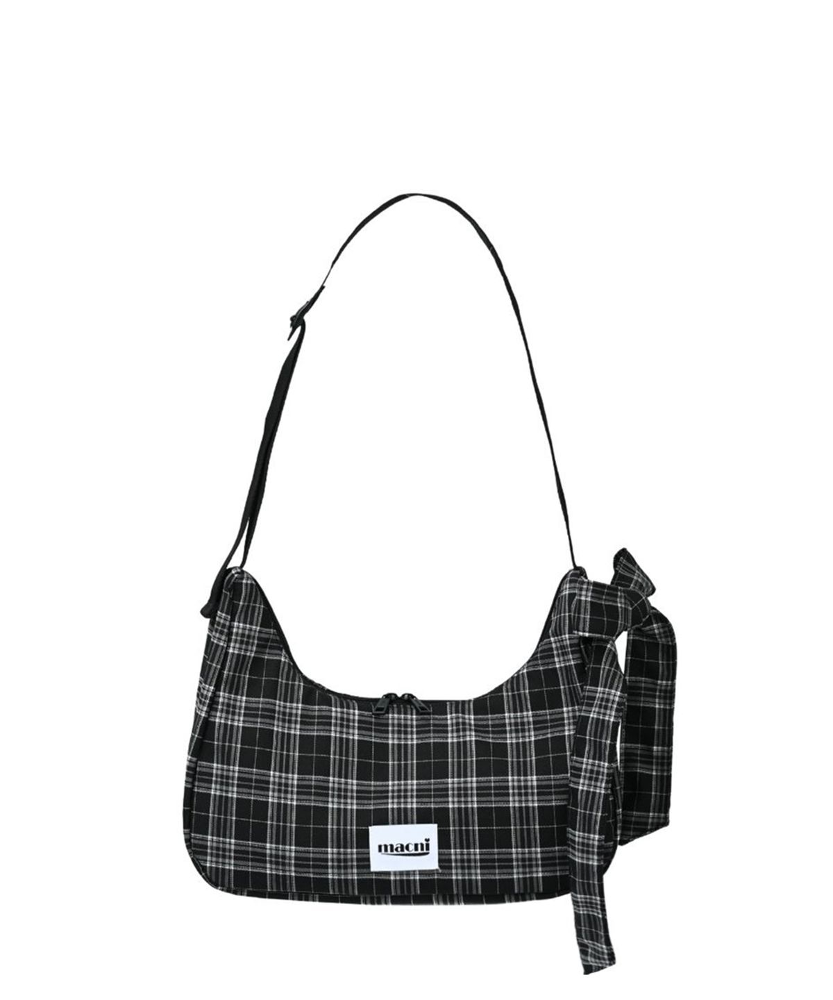 마크니(MACNI) RIBBON CRESCENT CROSS BAG BLACK CHECK