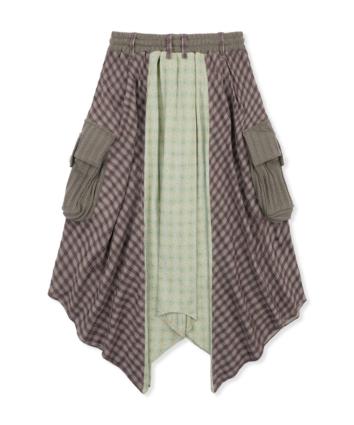 루나키후(RuNaKi'Hu') WXSK016 히라리 언발란스 체크 스커트 (BROWN/KHAKI)