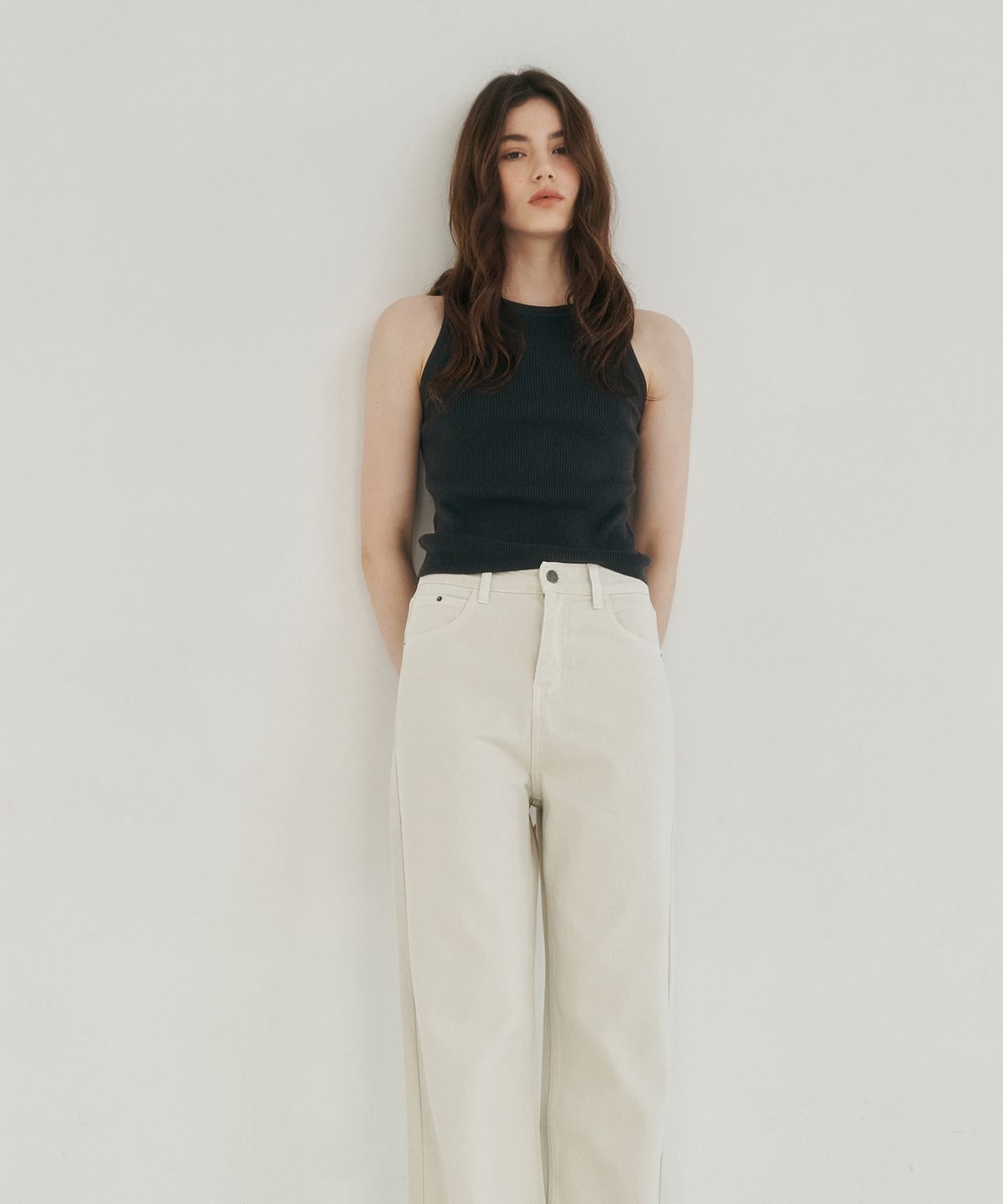 로시로우(LOSSYROW) Round Rib Sleeveless Top Charcoal