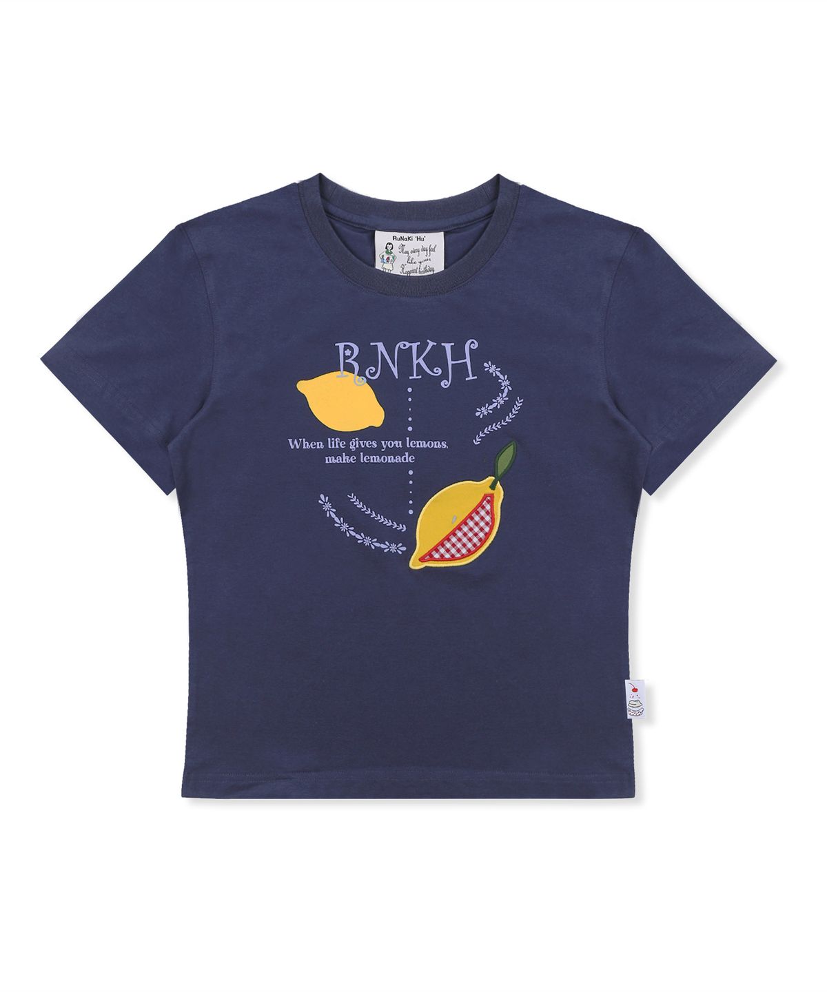 루나키후(RuNaKi'Hu') WXT074 키이로노히 체크 아플리케 티셔츠 (NAVY)