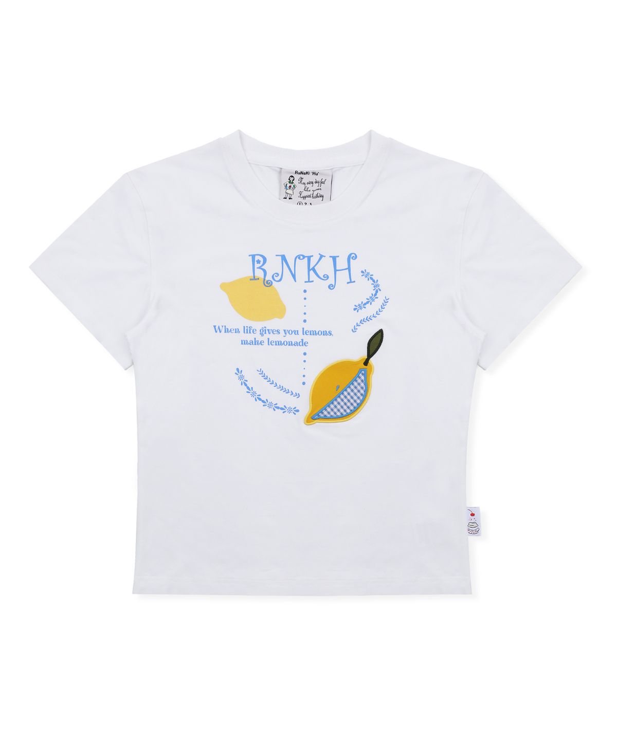 루나키후(RuNaKi'Hu') WXT074 키이로노히 체크 아플리케 티셔츠 (WHITE)