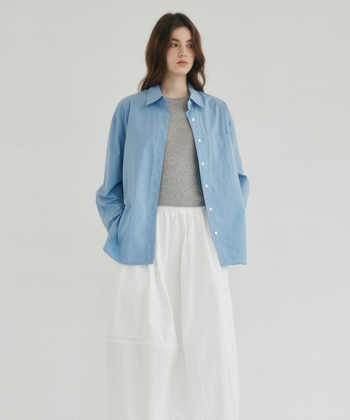 로시로우(LOSSYROW) Side Slit Cotton Shirt blue
