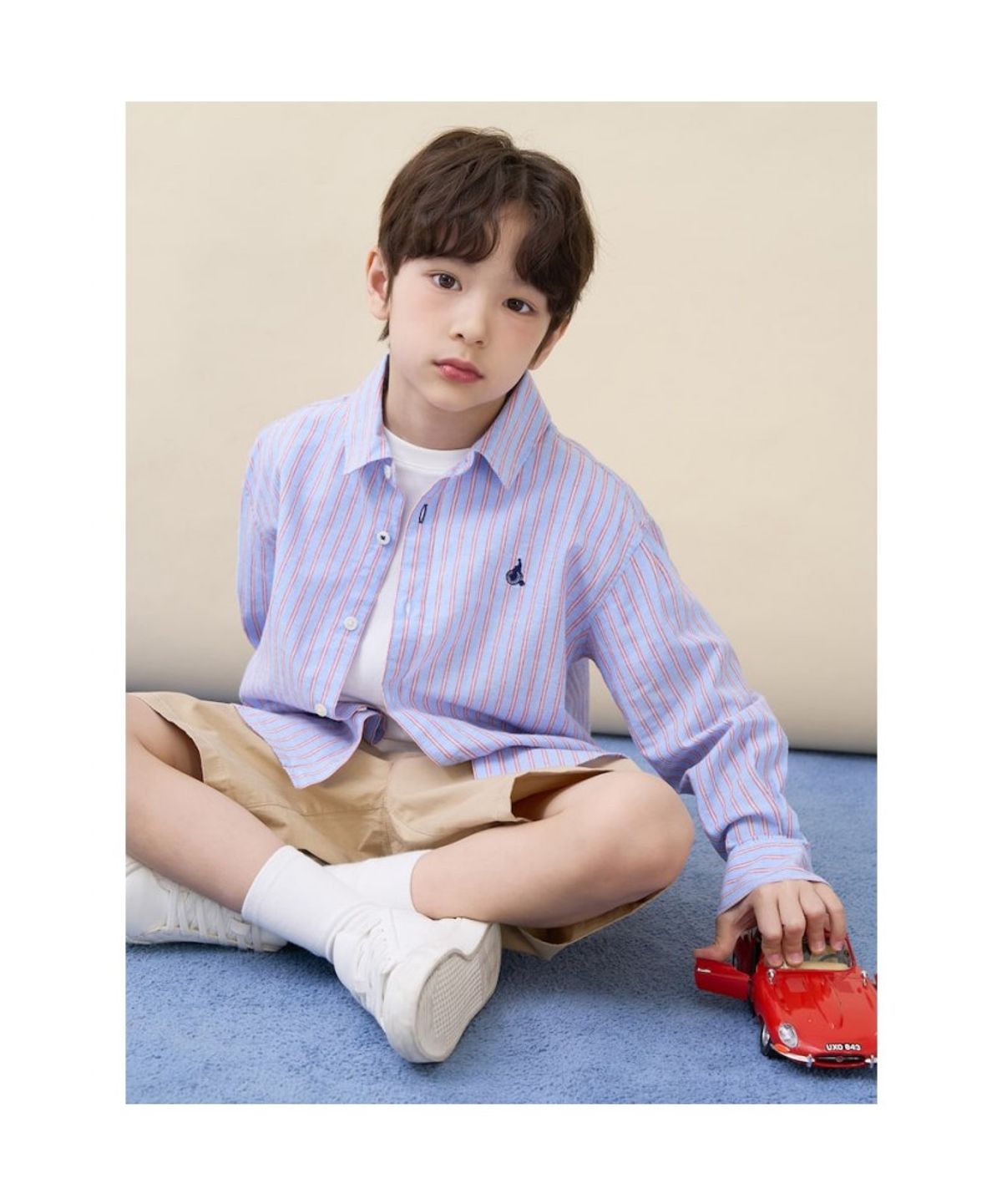 빈폴 키즈(BEANPOLE KIDS) [Essential] 클래식 리넨 멀티 스트라이프 셔츠  스카이 블루 (BI6364UE1Q) (BI6364UE1Q)